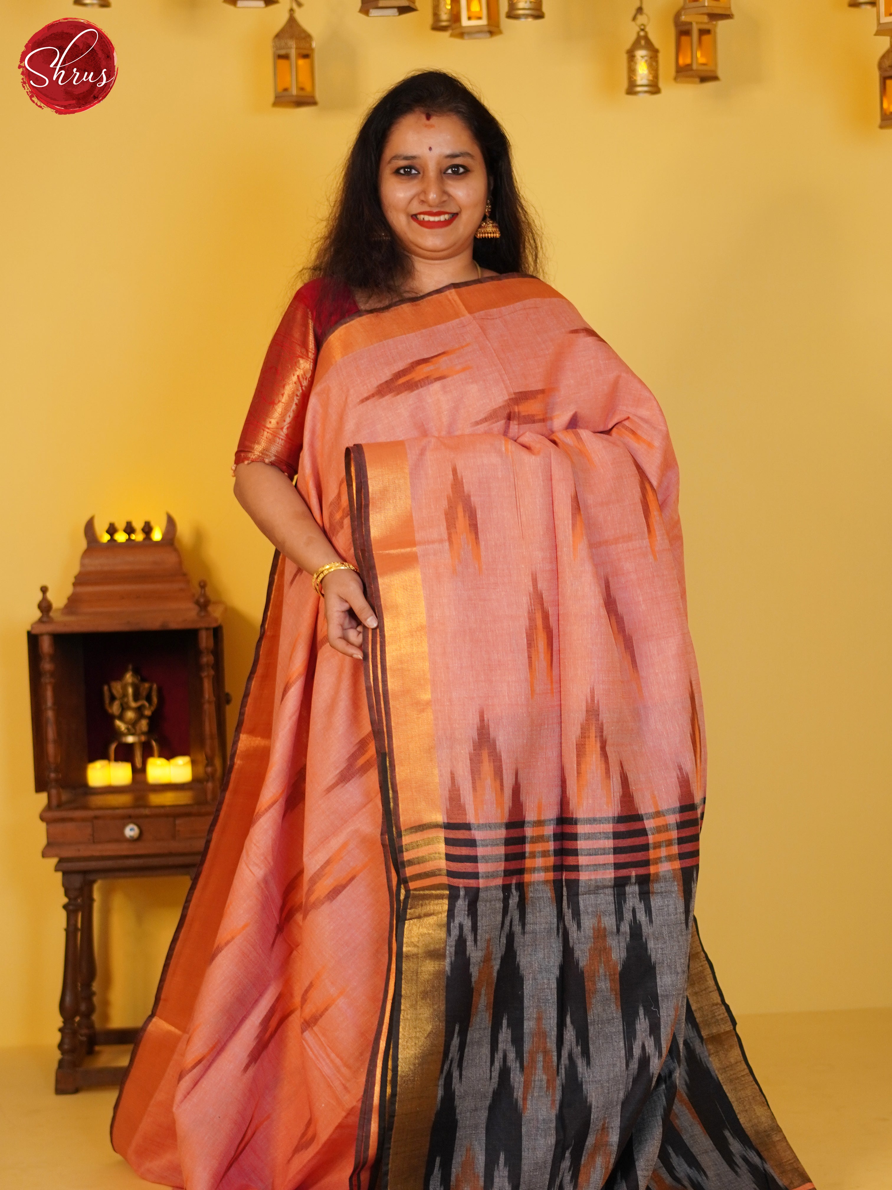 Light Pink and black- Semi Ikkat Saree - Shop on ShrusEternity.com