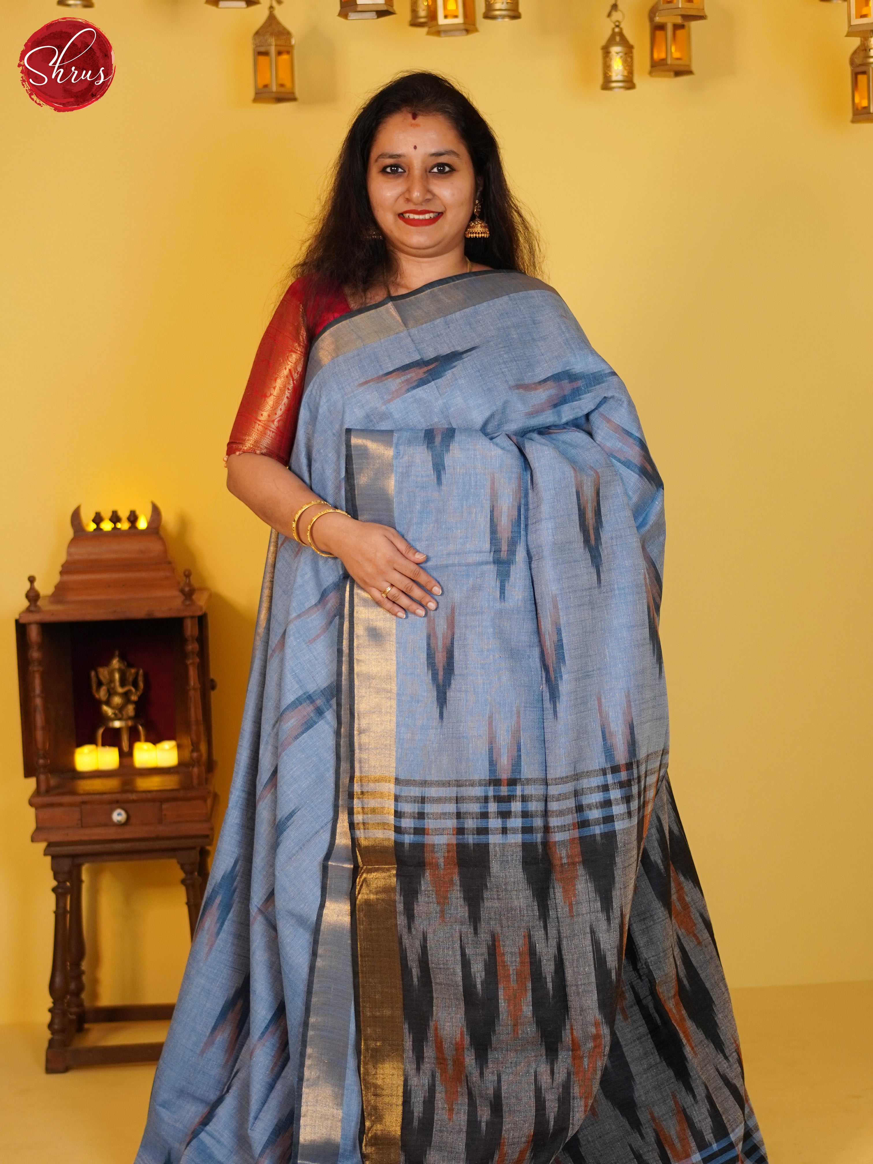 Blue and Grey- Semi Ikkat Saree - Shop on ShrusEternity.com