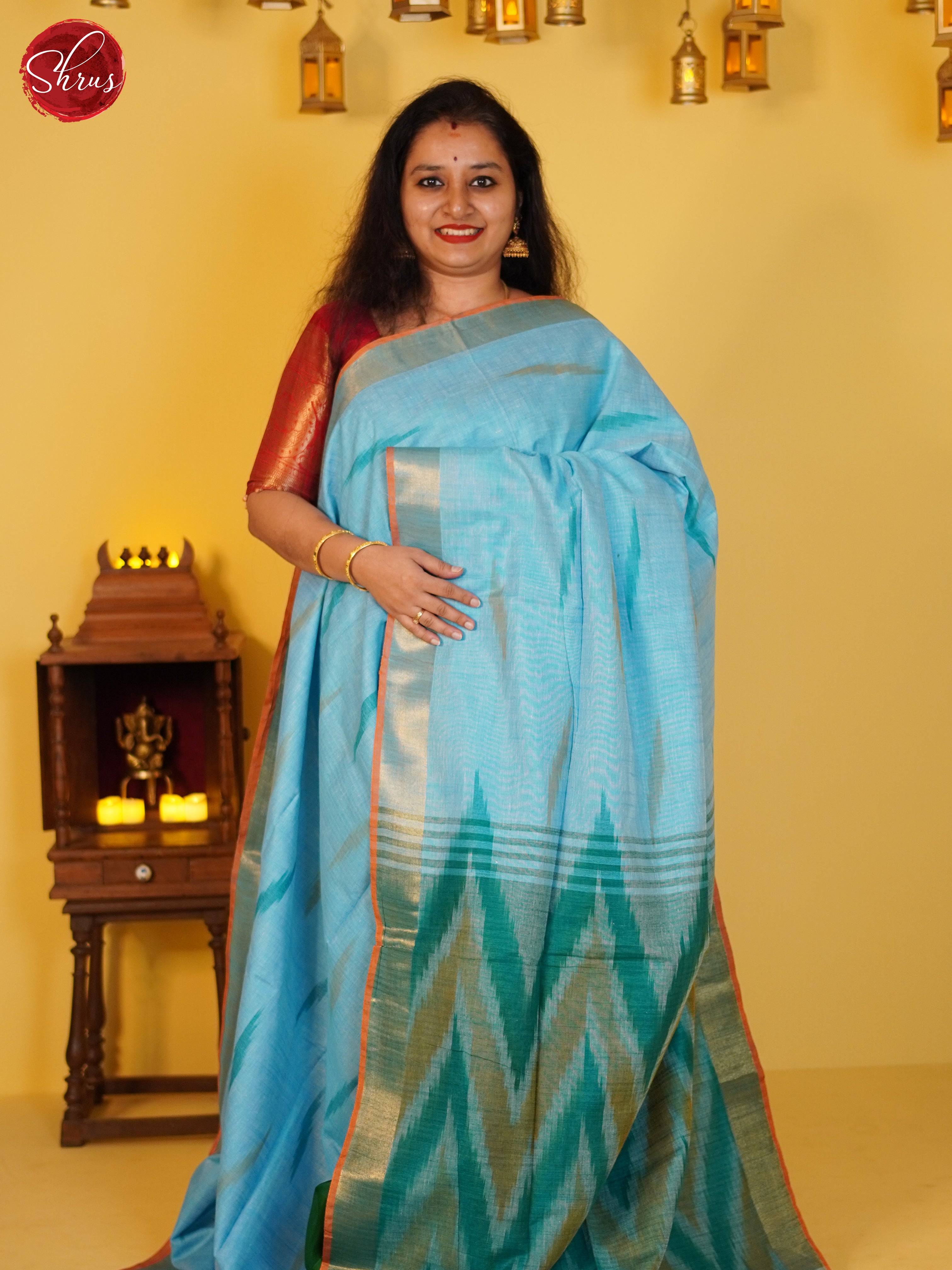 Blue and Green- Semi Ikkat Saree - Shop on ShrusEternity.com