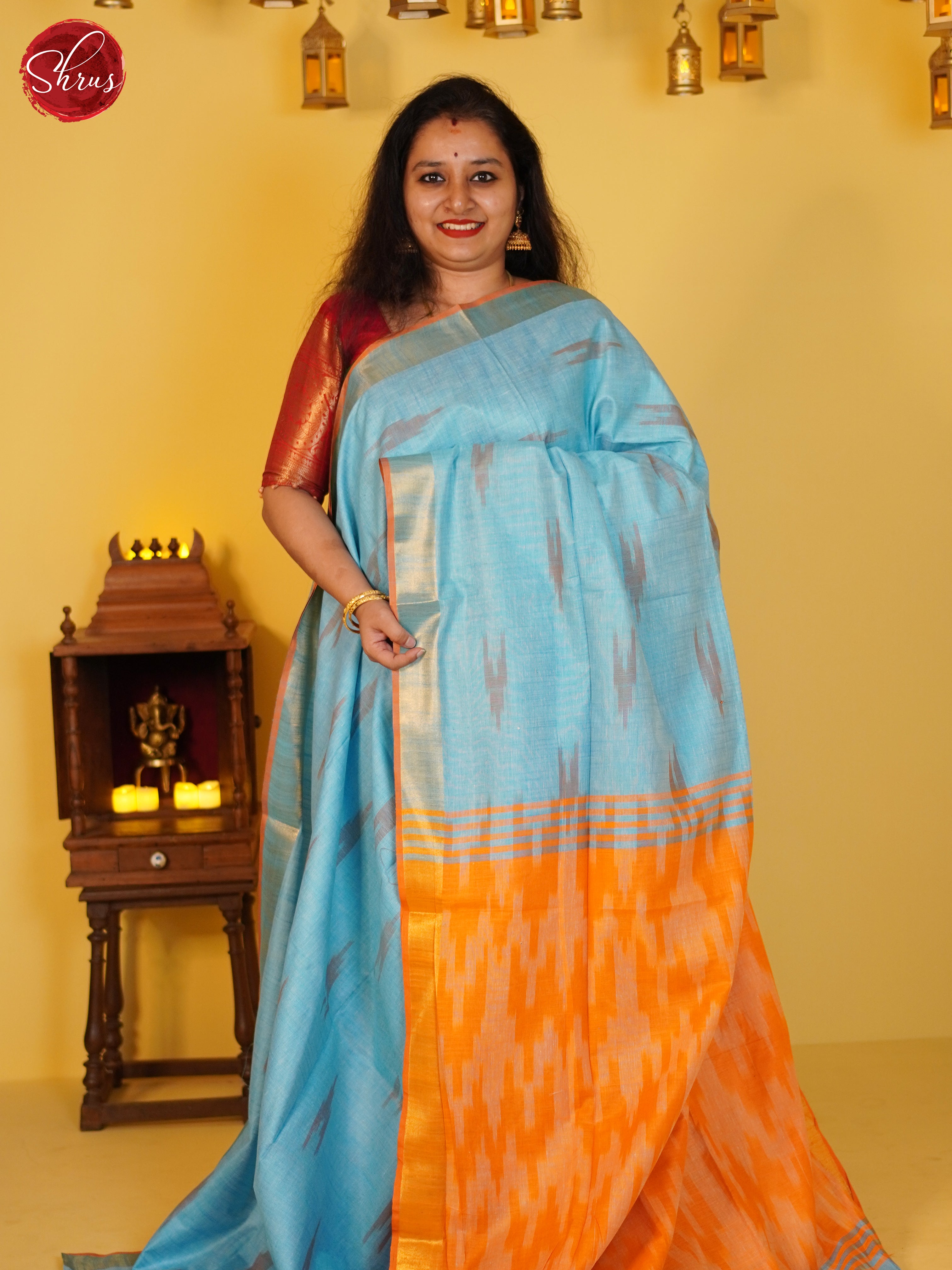 Blue and Orange- Semi Ikkat Saree - Shop on ShrusEternity.com