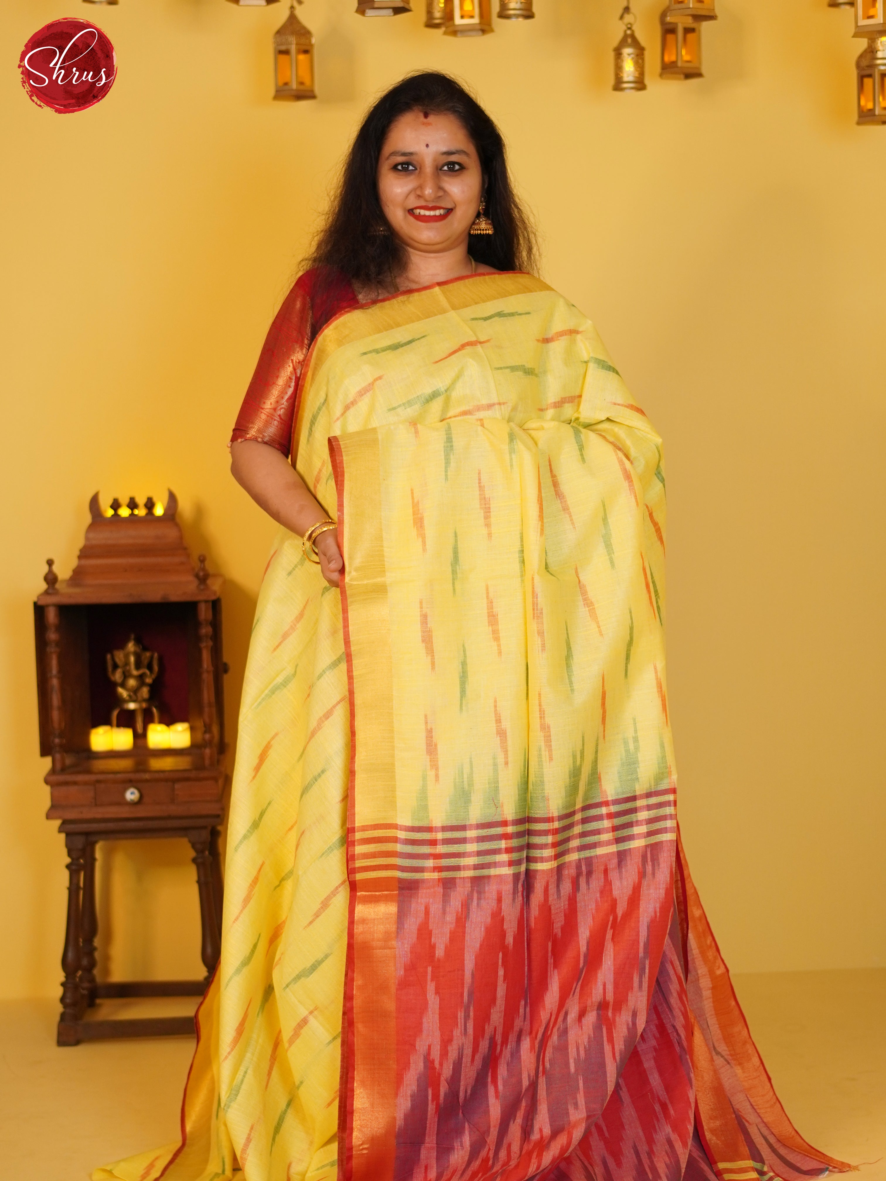 Yellow and Red - Semi Ikkat Saree - Shop on ShrusEternity.com