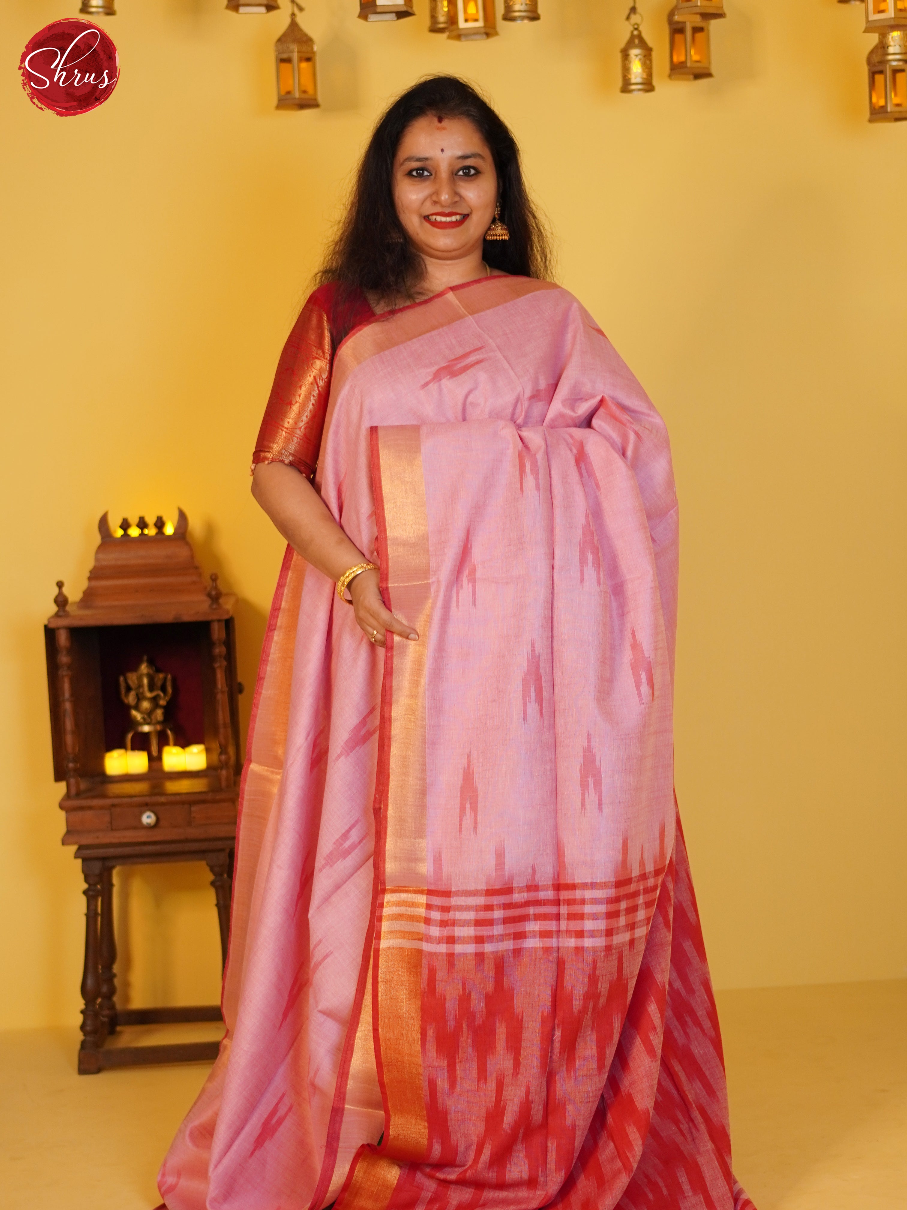 Pink and Red - Semi Ikkat Saree - Shop on ShrusEternity.com