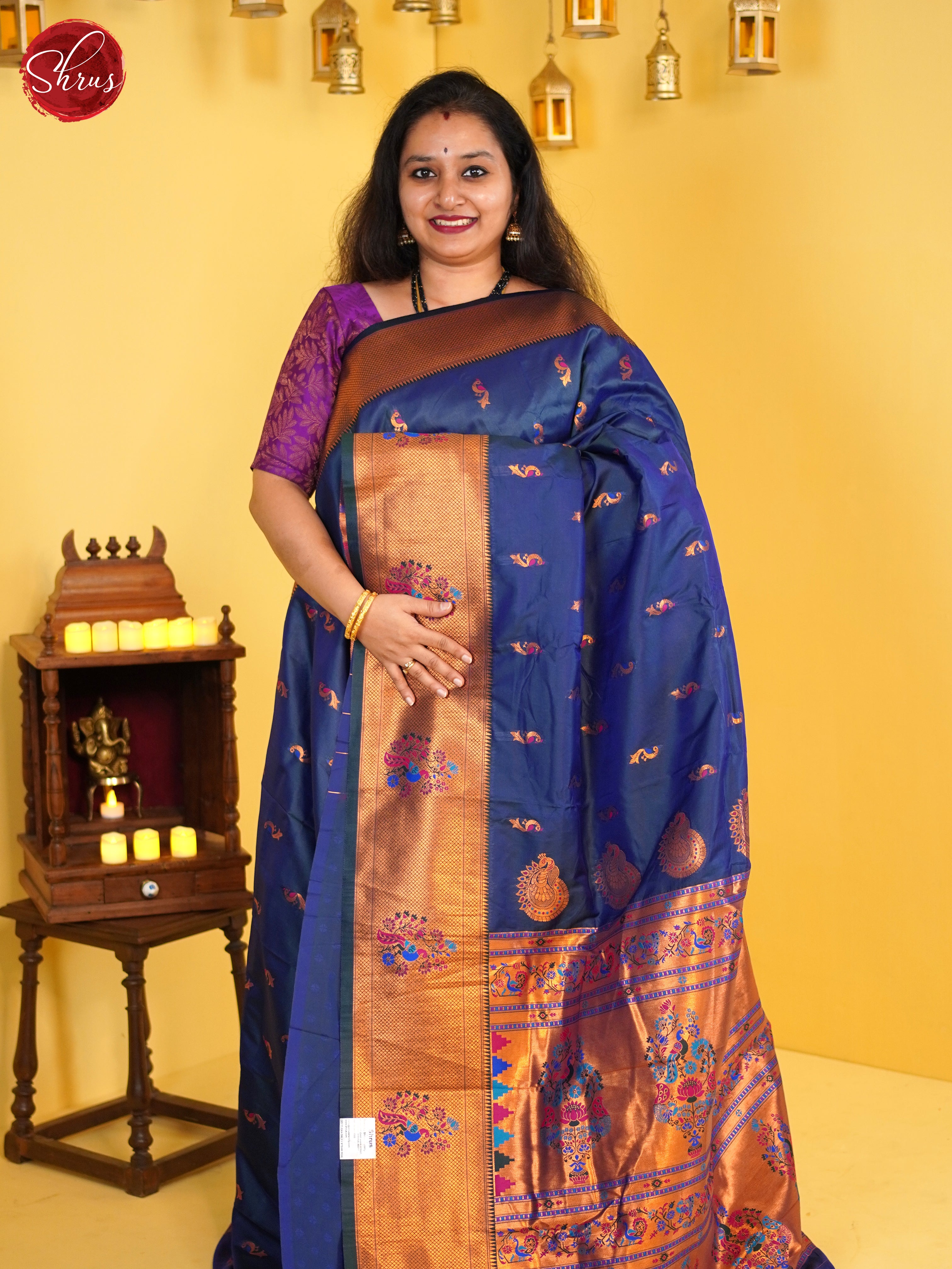 Blue(Single tone) - Semi Paithani - Shop on ShrusEternity.com