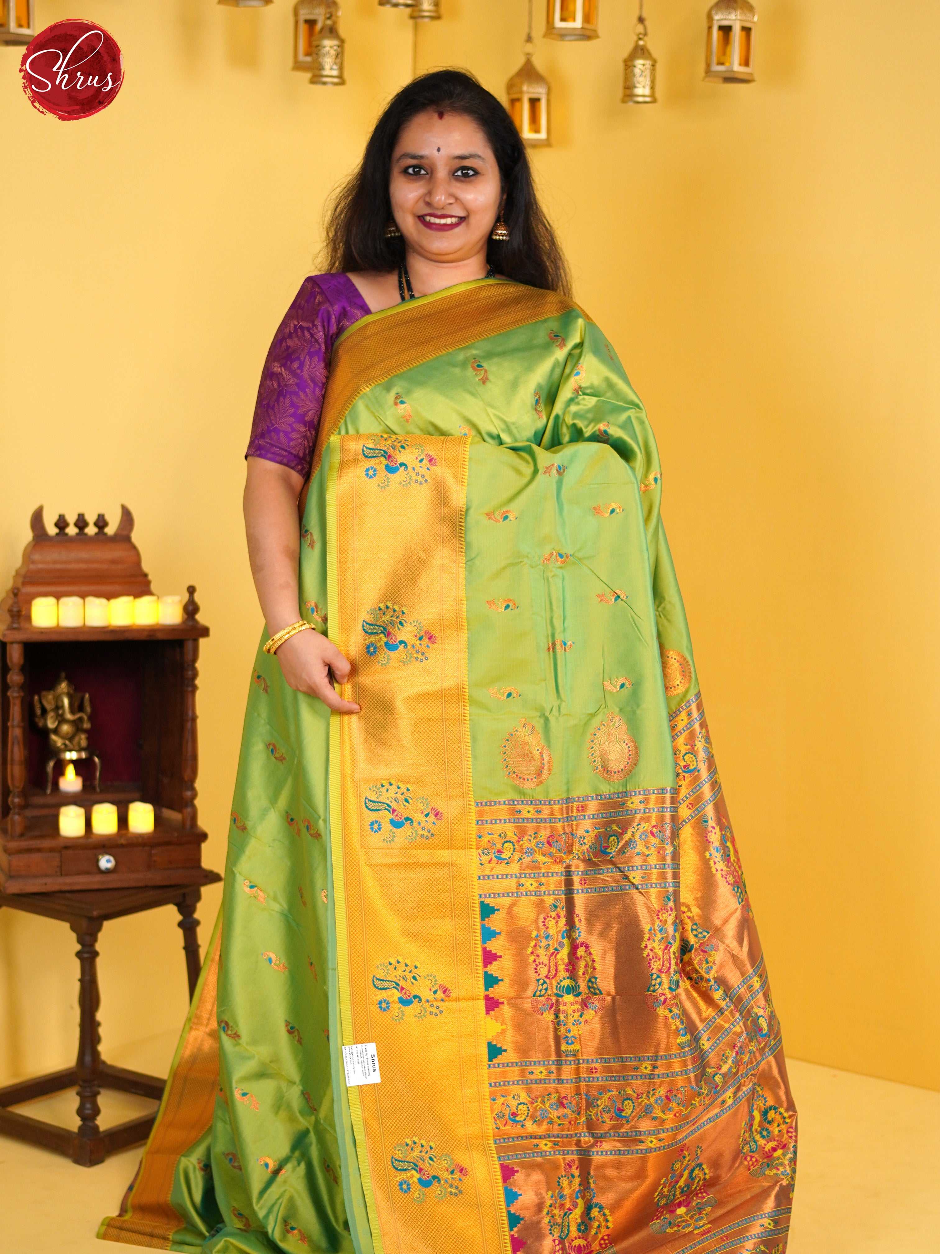 Green(Single Tone) - Semi Paithani - Shop on ShrusEternity.com