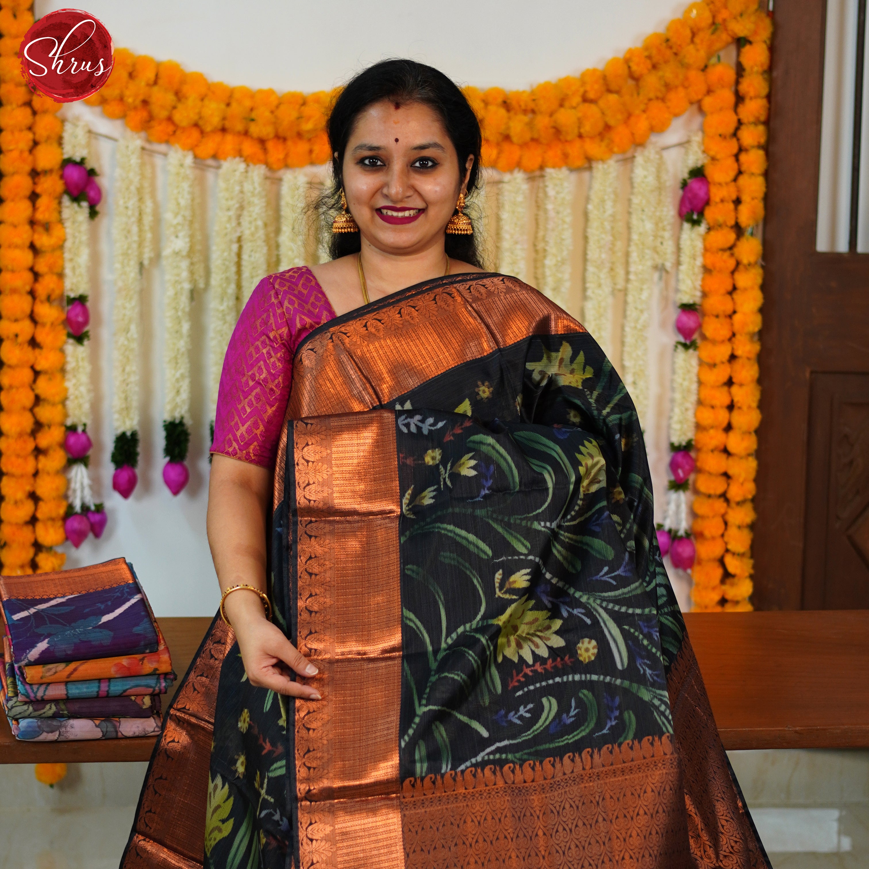 Black(Single Tone) - Kanchipuram-halfpure Saree - Shop on ShrusEternity.com