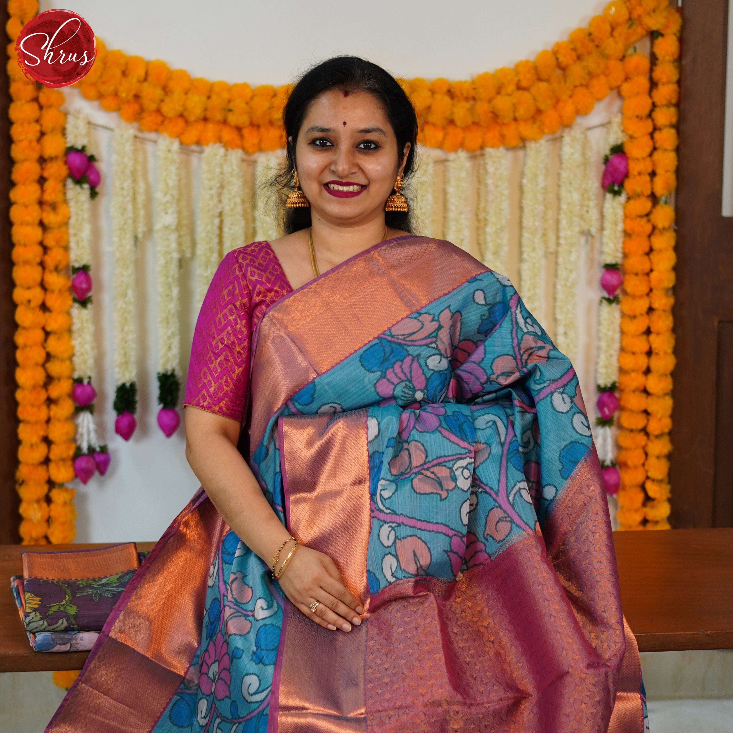 Blue & Mild Lavender - Kanchipuram-halfpure Saree - Shop on ShrusEternity.com