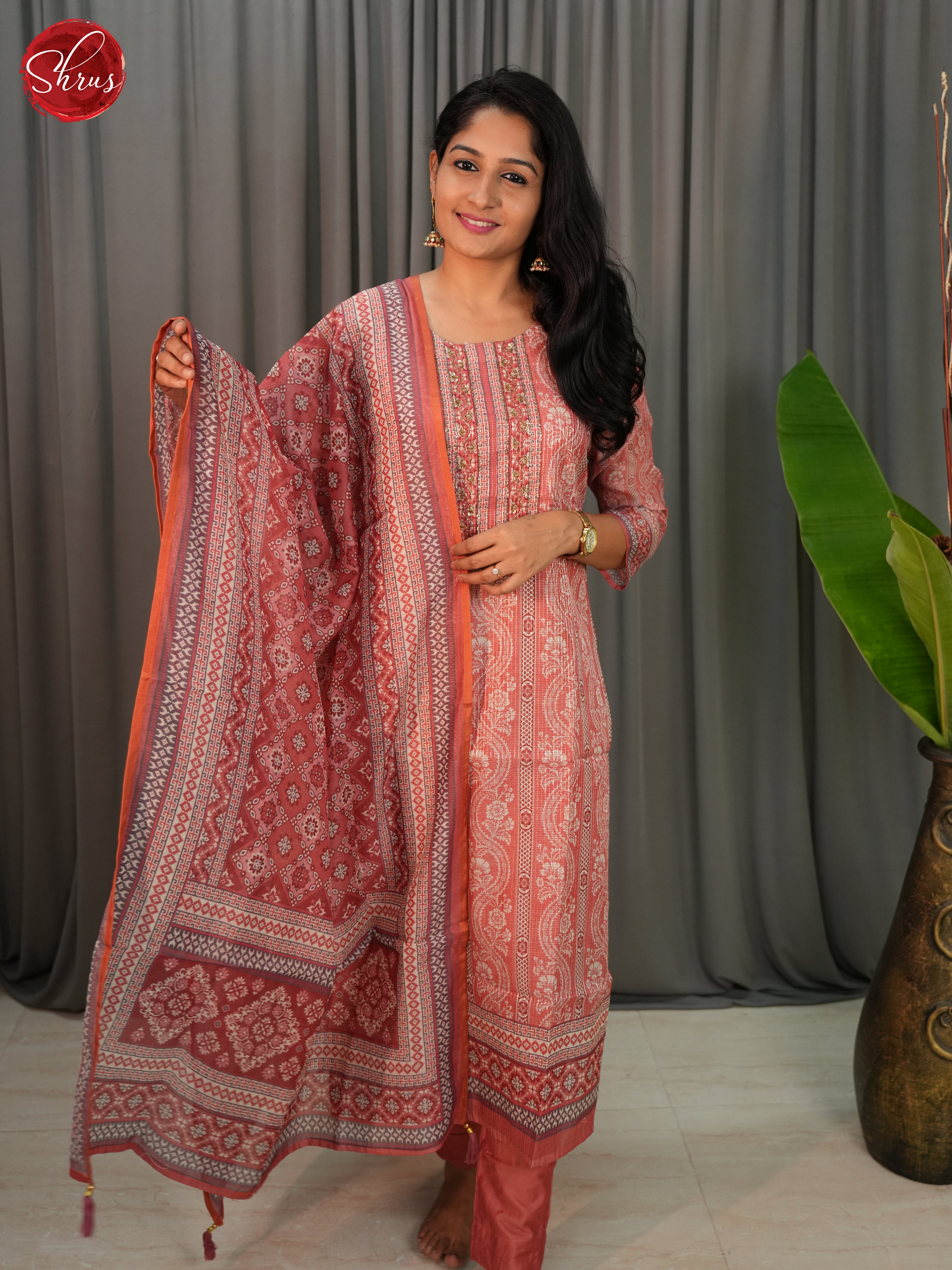 Brick Red  -Cotton Printed 3pc Readymade Suits - Shop on ShrusEternity.com