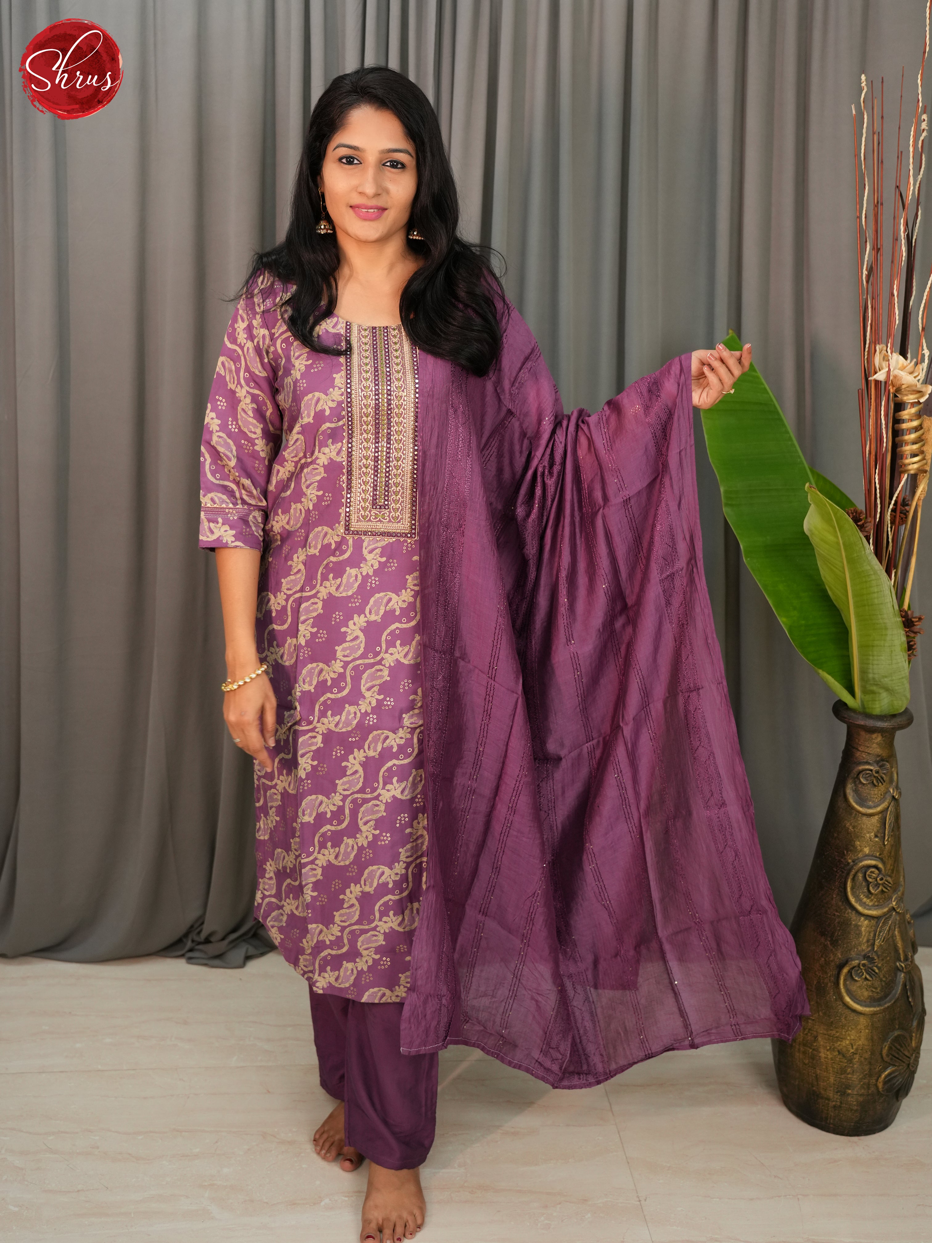 Purple  -sequin embroidery Readymade Salwar - Shop on ShrusEternity.com