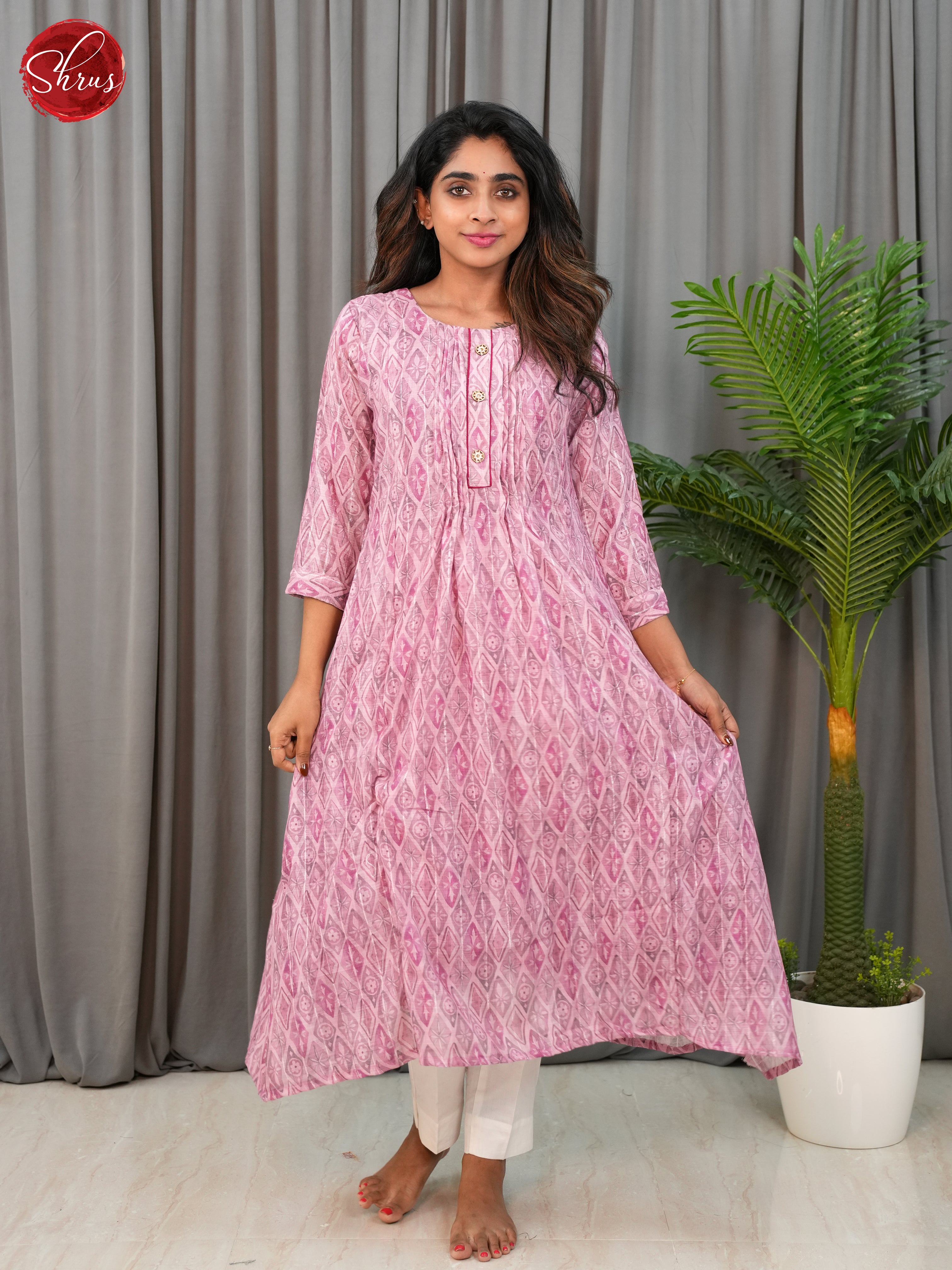 Pink  -Printed Anarkali Readymade Kurti - Shop on ShrusEternity.com