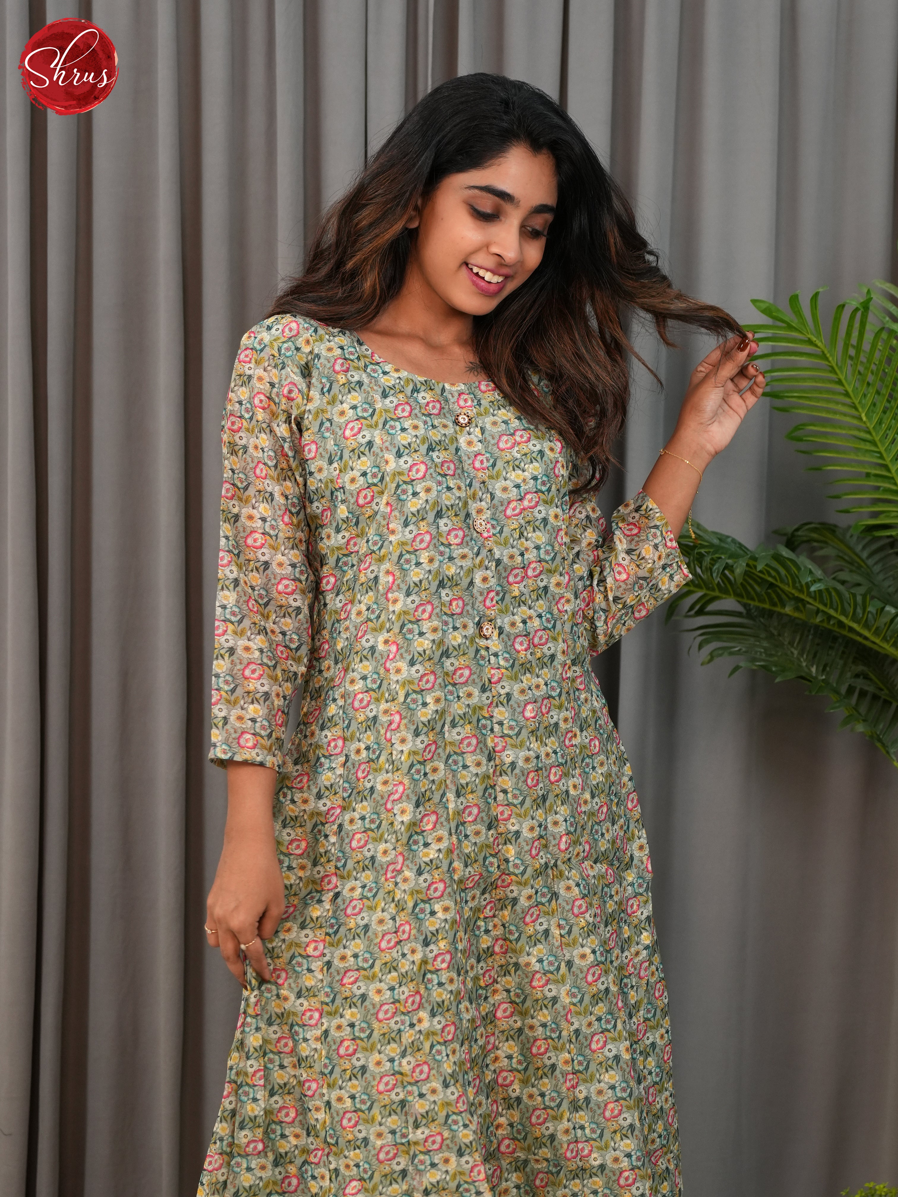 Green - Anarkali printed Readymade Kurti - Shop on ShrusEternity.com