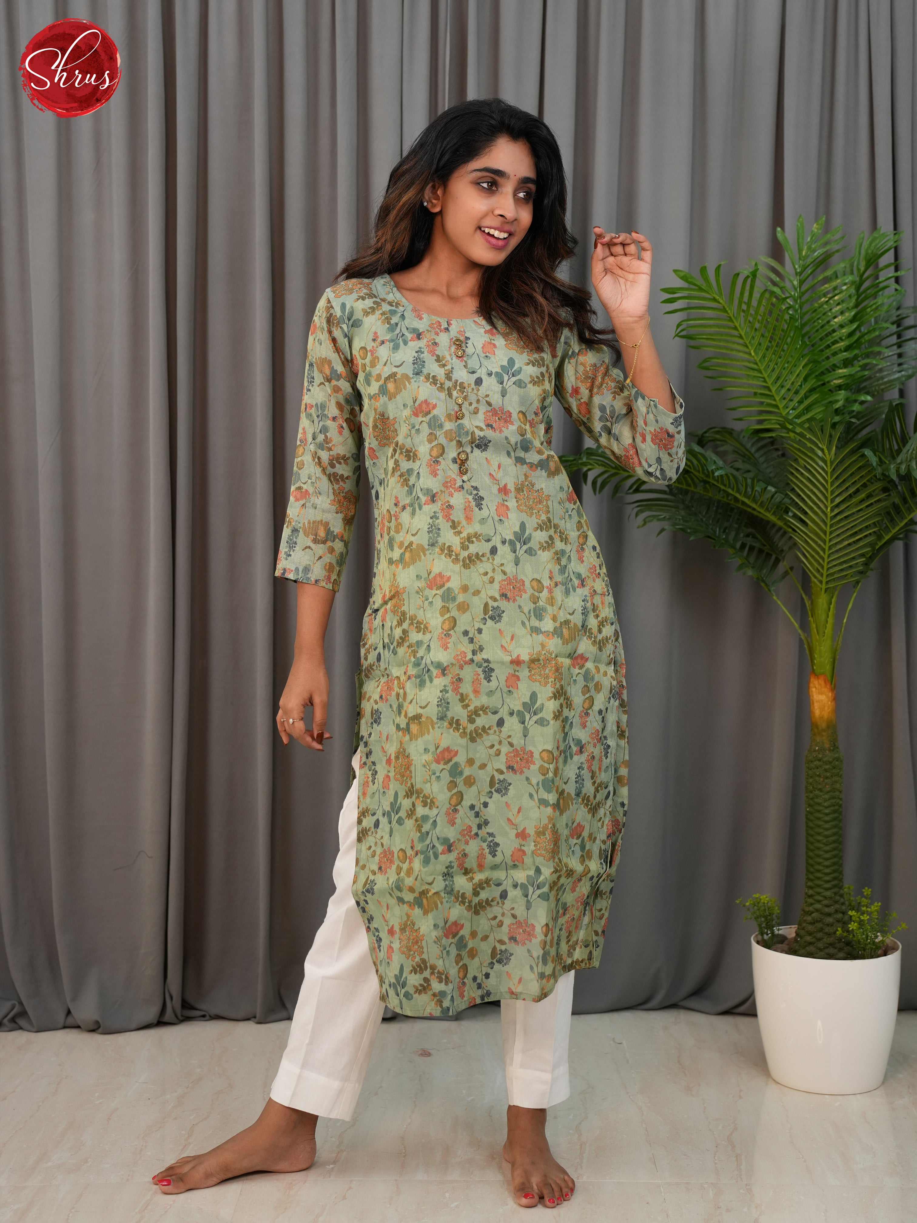 Green-Printed Straight fit Readymade Kurti - Shop on ShrusEternity.com