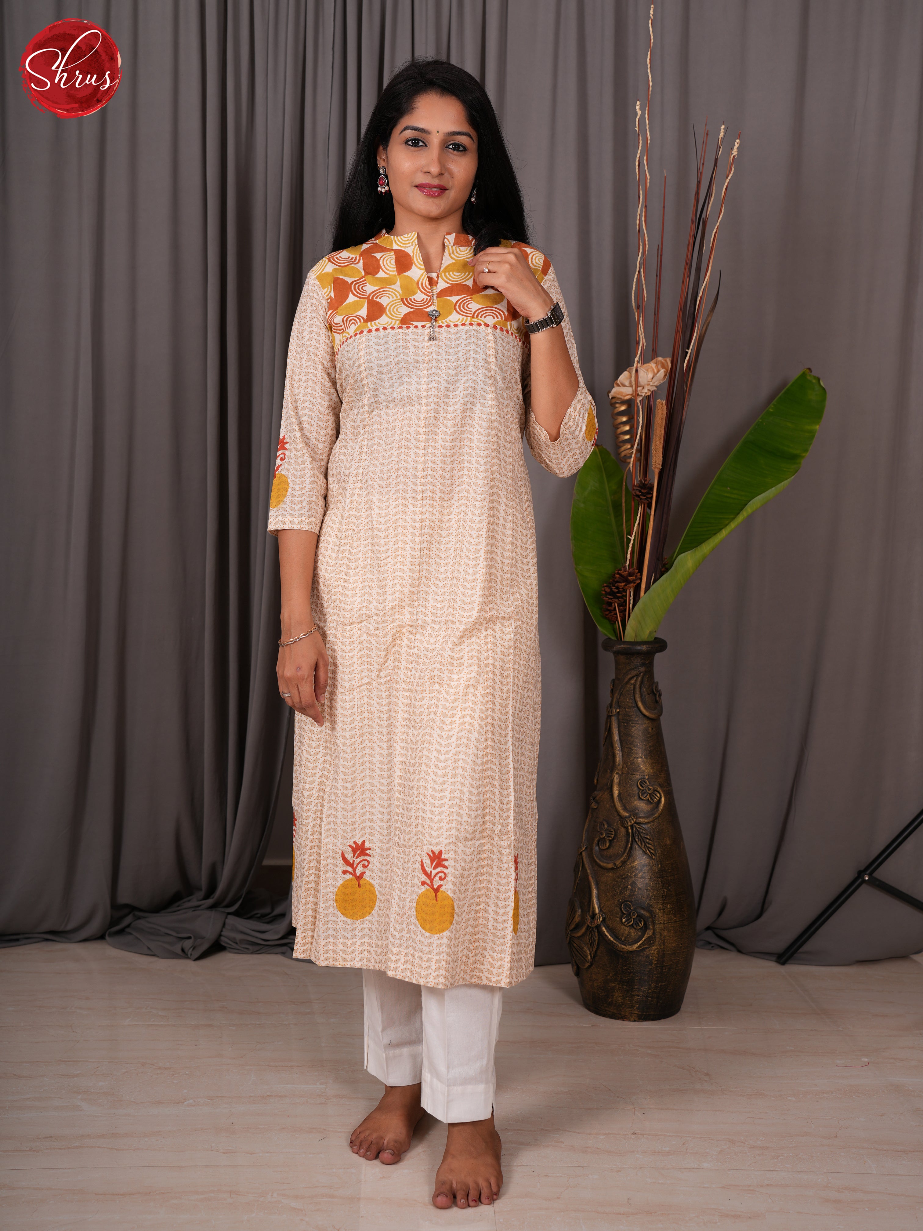 Cream & Yellow  -Readymade Kurti - Shop on ShrusEternity.com