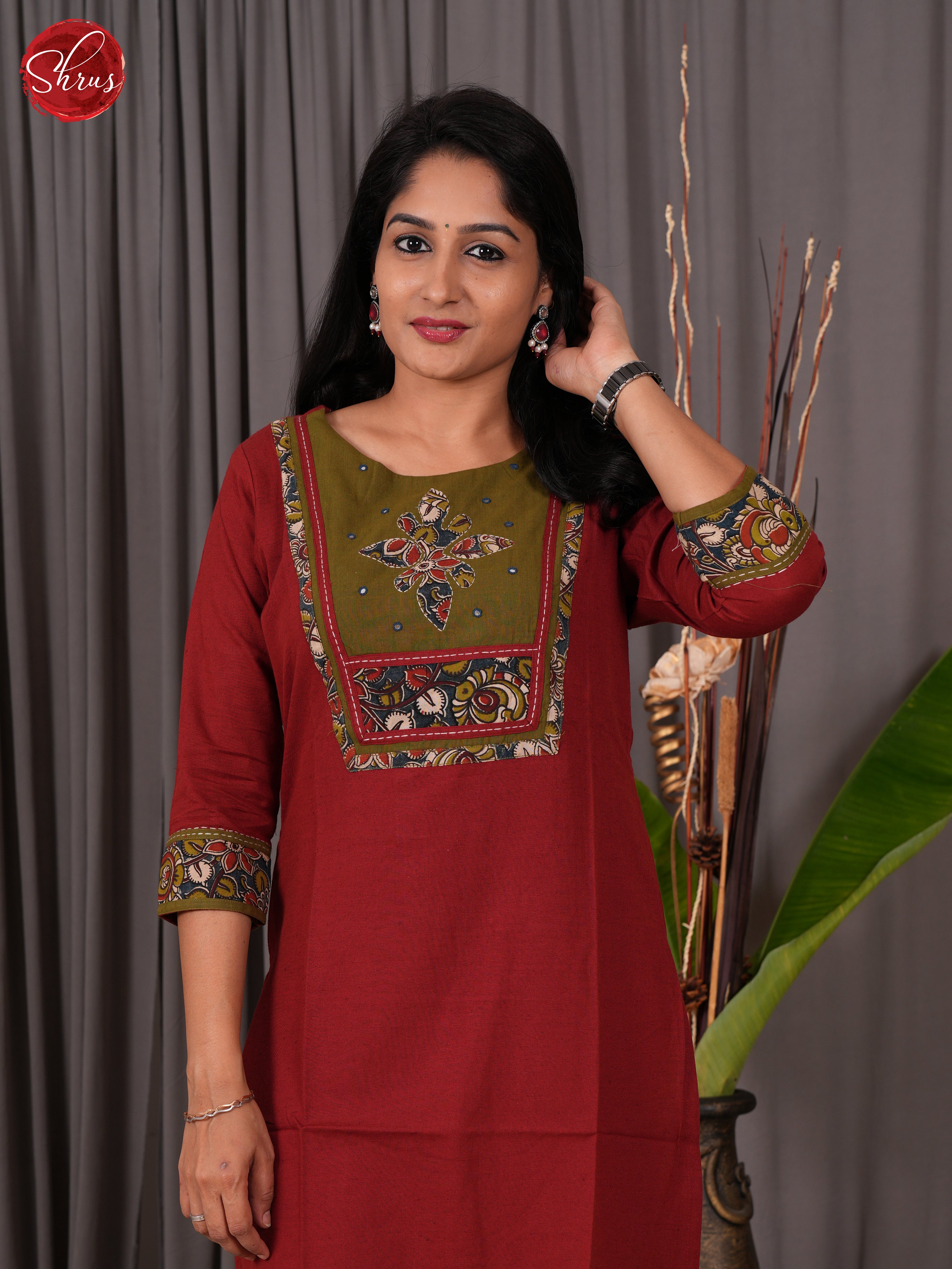 Brick Red  -Readymade Kurti - Shop on ShrusEternity.com