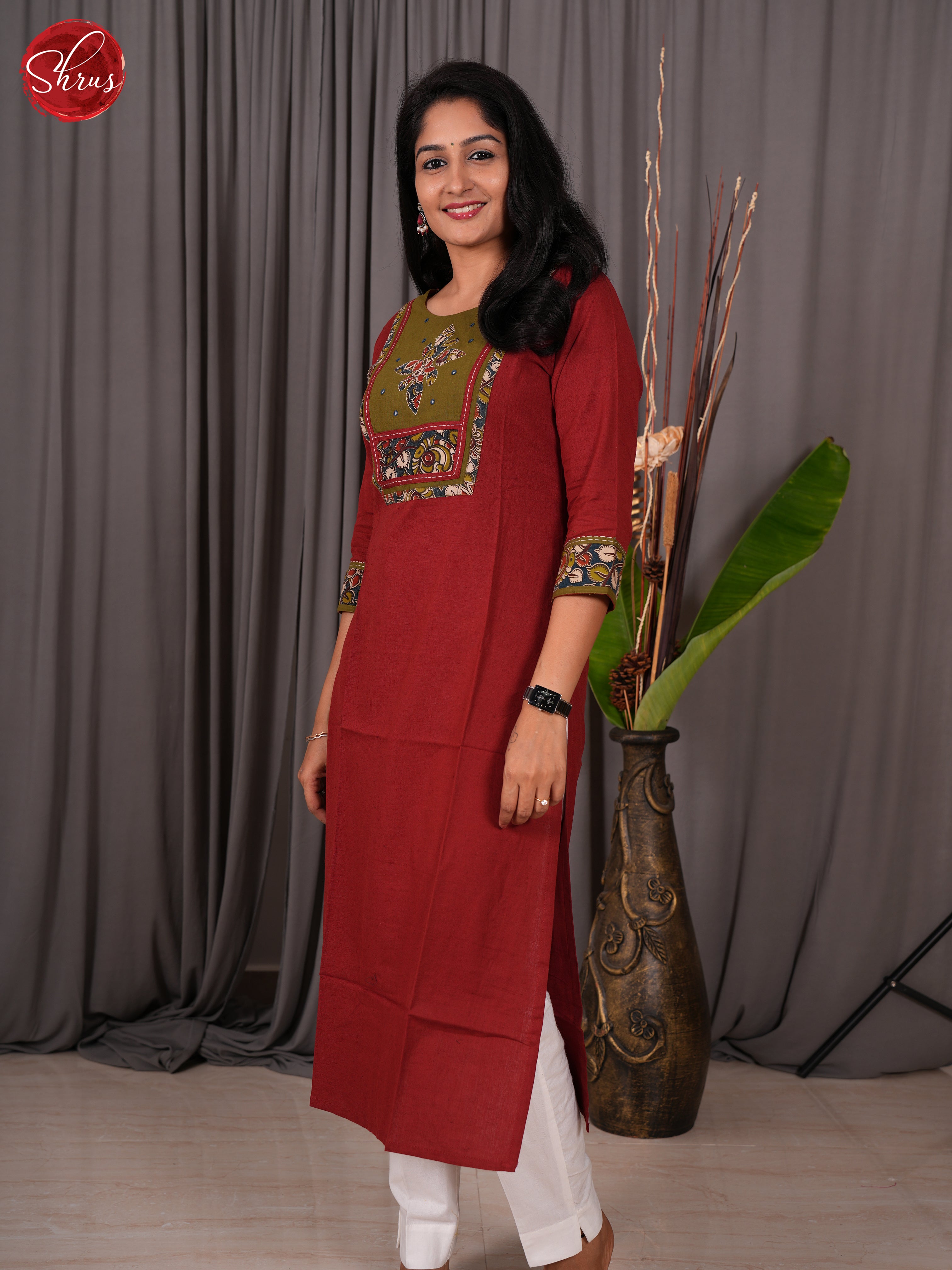 Brick Red  -Readymade Kurti - Shop on ShrusEternity.com