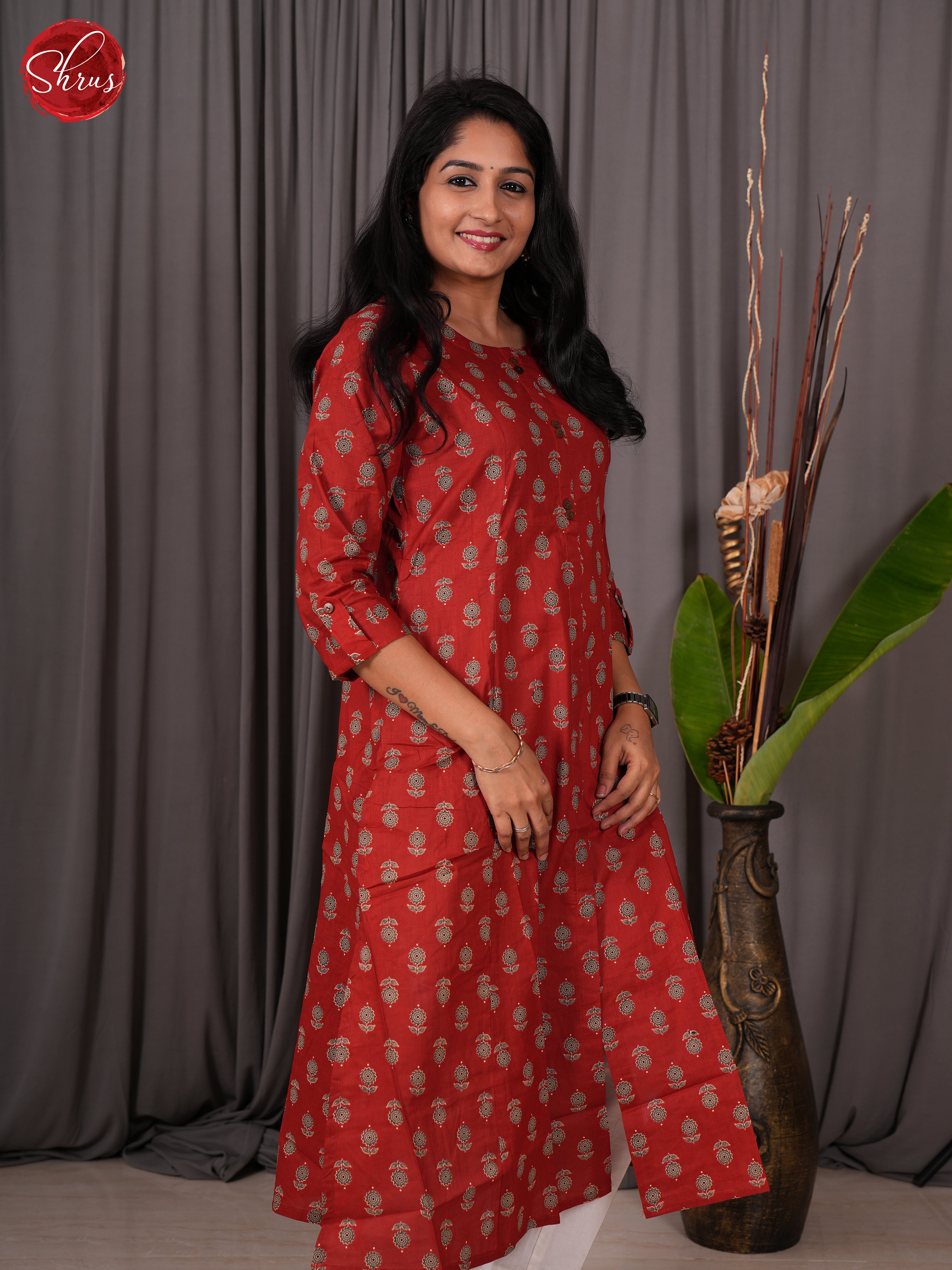 Red  - Printed Readymade Kurti - Shop on ShrusEternity.com