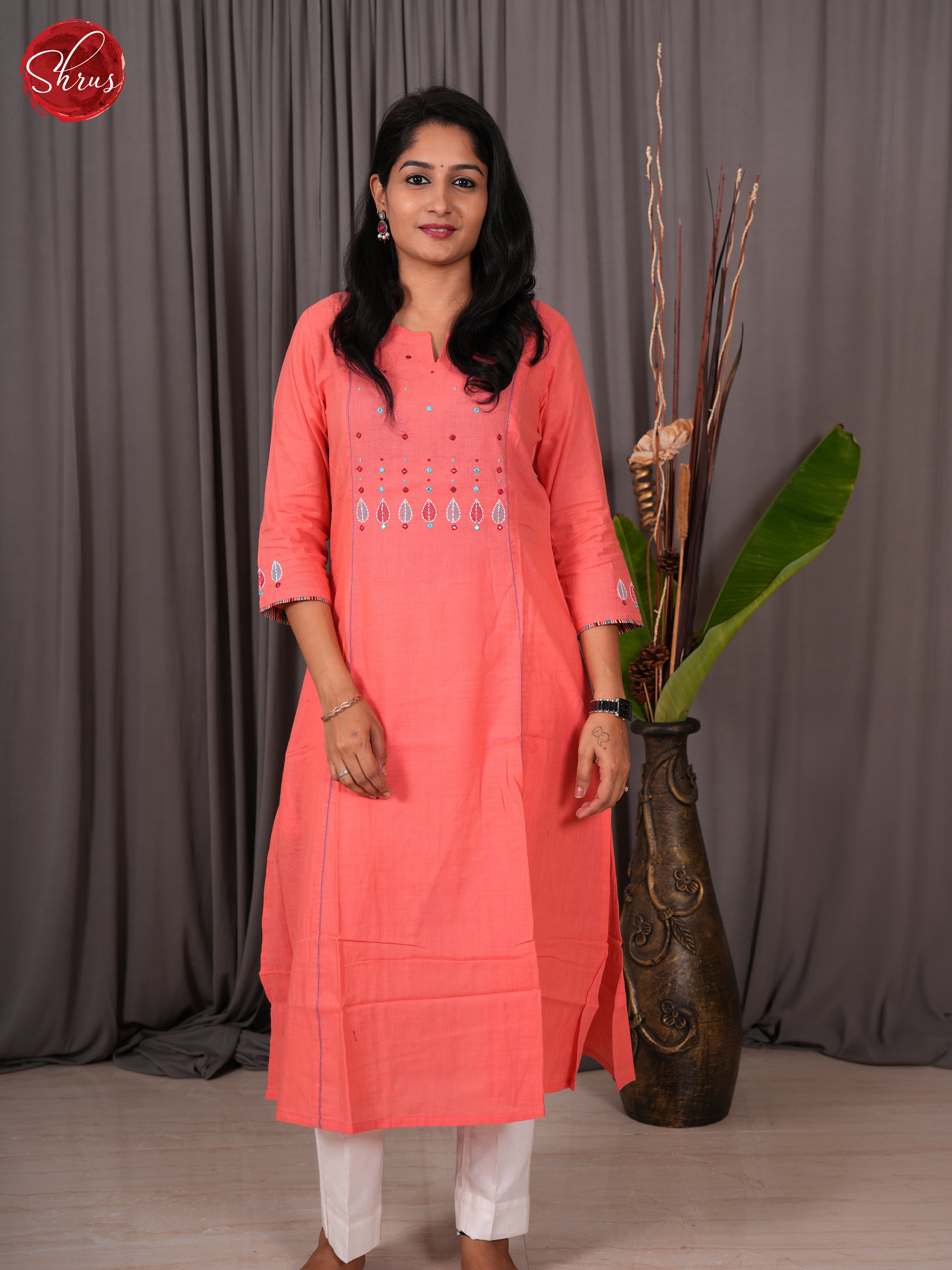 Peachish Pink  -Readymade Kurti - Shop on ShrusEternity.com