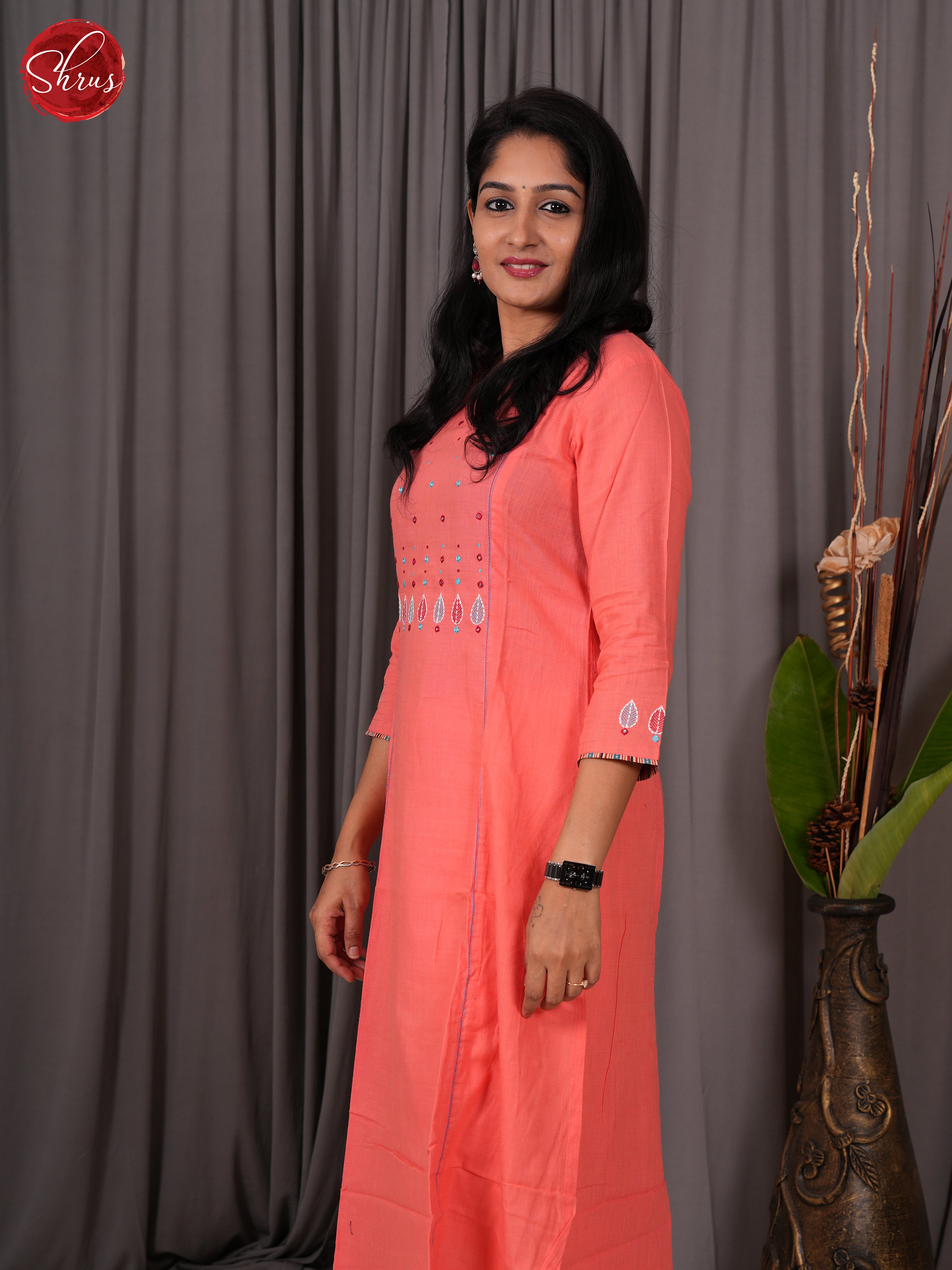 Peachish Pink  -Readymade Kurti - Shop on ShrusEternity.com