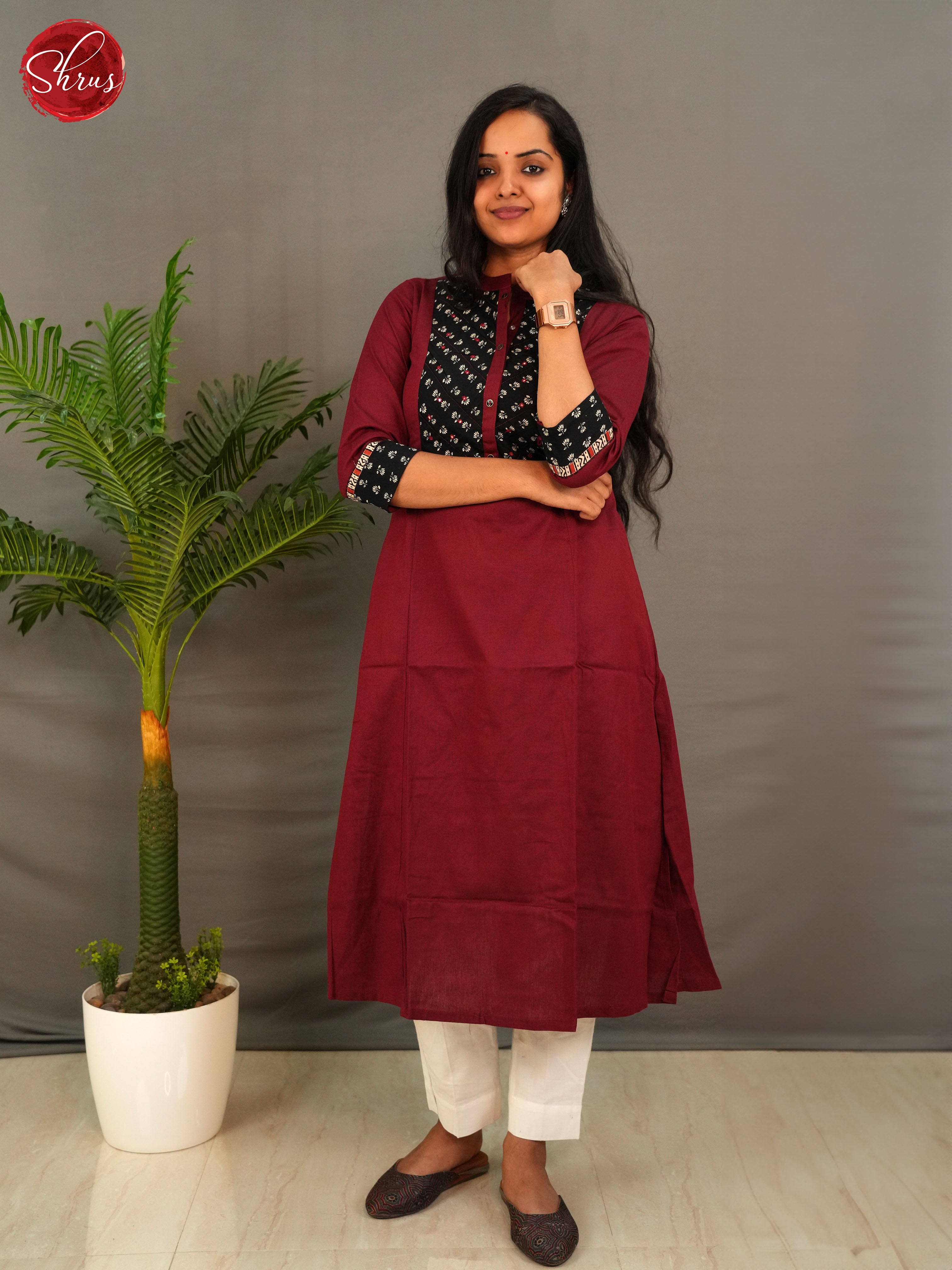 Maroon  - Casual straight Readymade Kurti - Shop on ShrusEternity.com