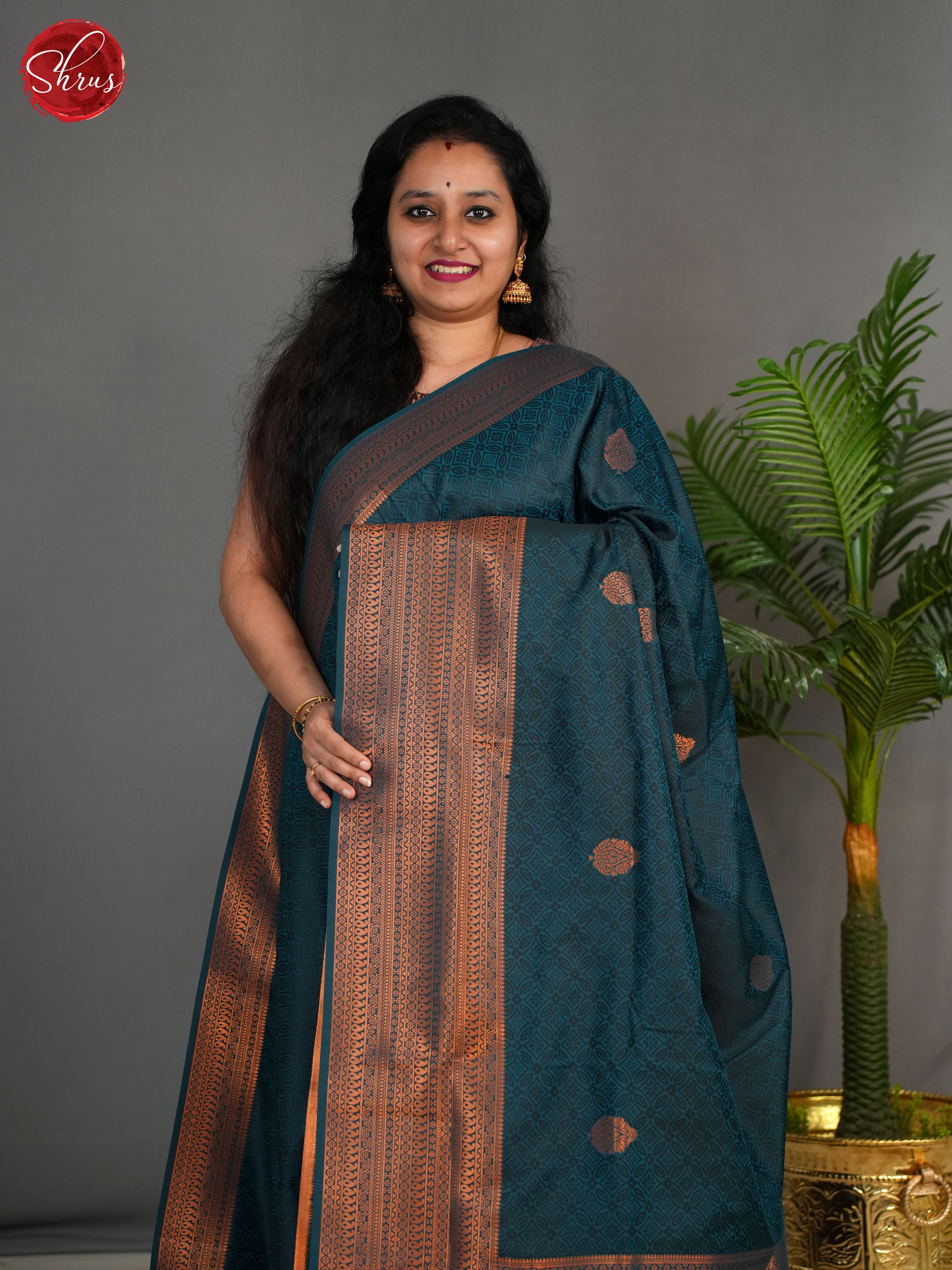 Blue(Single Tone) - Semi Kanchipuram Saree - Shop on ShrusEternity.com