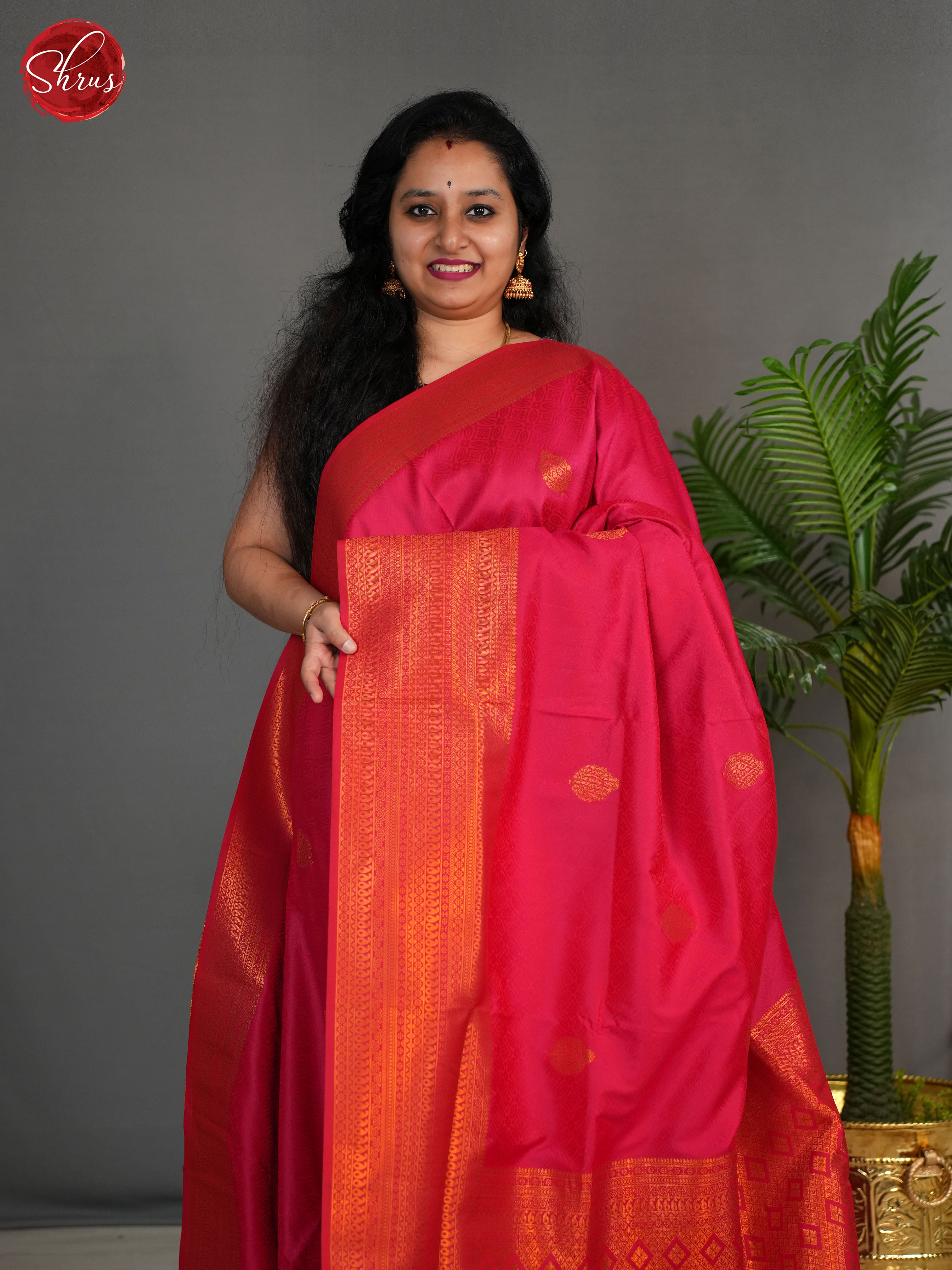 Pink(single tone)- Semi kanchipuram saree - Shop on ShrusEternity.com