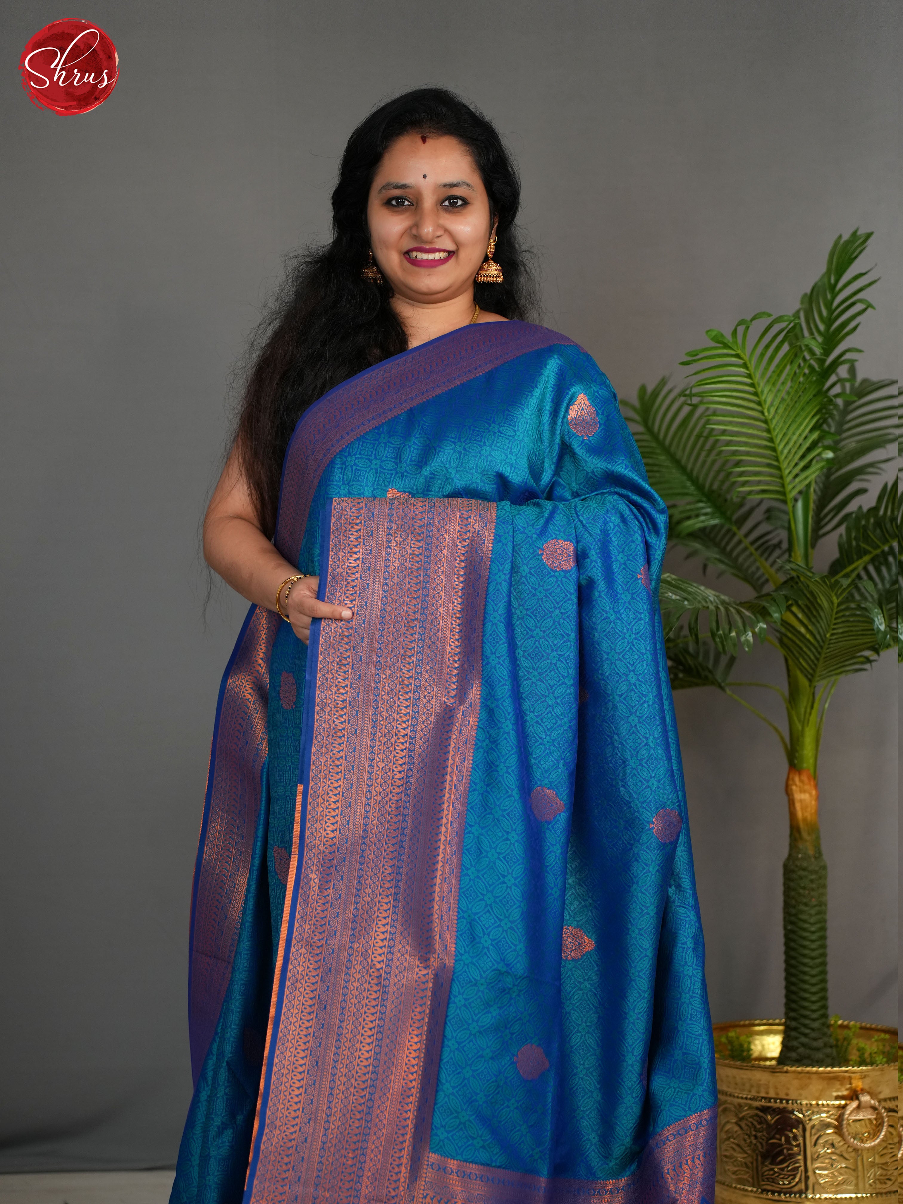 Blue(Single Tone) - Semi Kanchipuram Saree - Shop on ShrusEternity.com