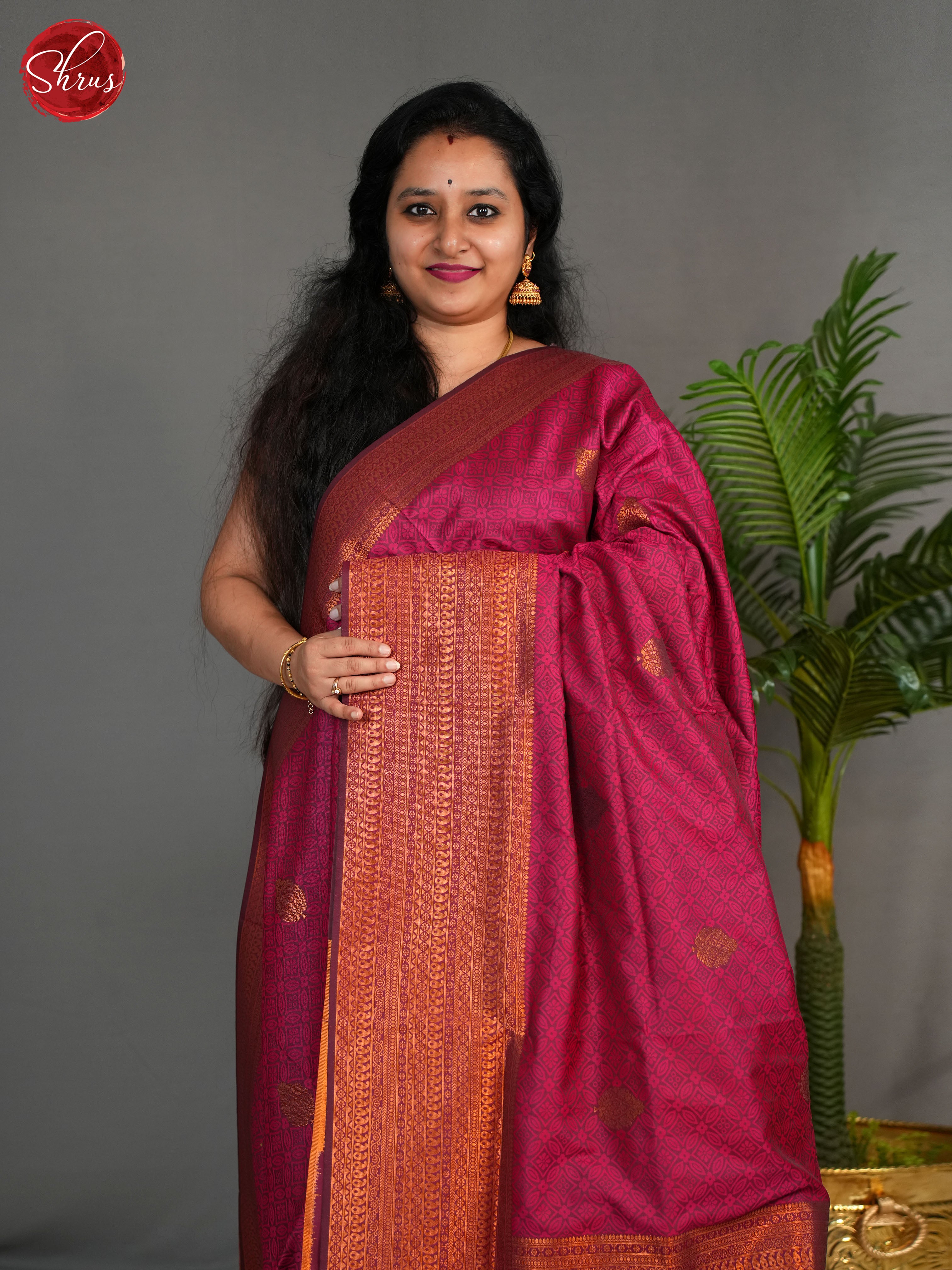 Majenta(Single Tone) - Semi Kanchipuram Saree - Shop on ShrusEternity.com