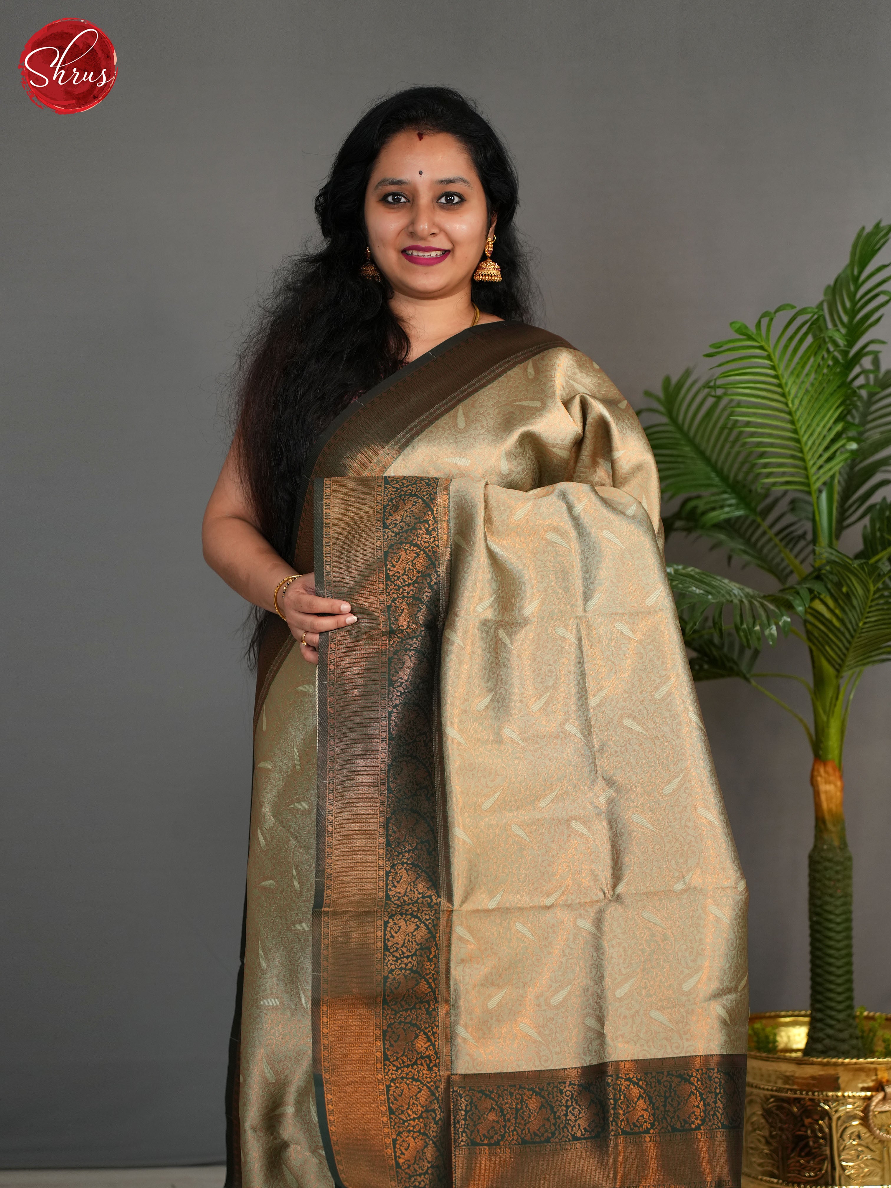 Grey & Green - Semi Kanchipuram Saree - Shop on ShrusEternity.com