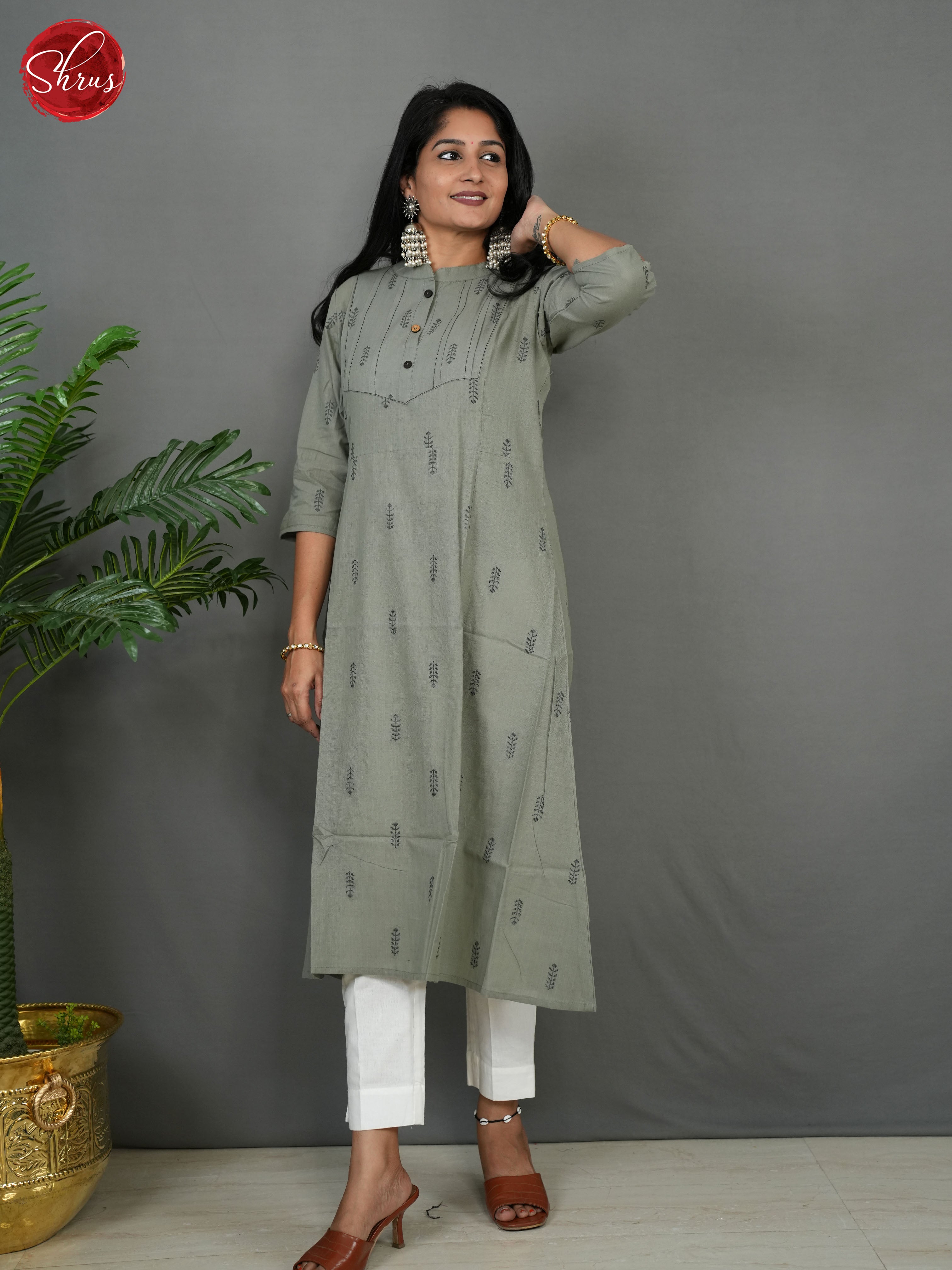 Grey  - Straight fit  Readymade Kurti - Shop on ShrusEternity.com