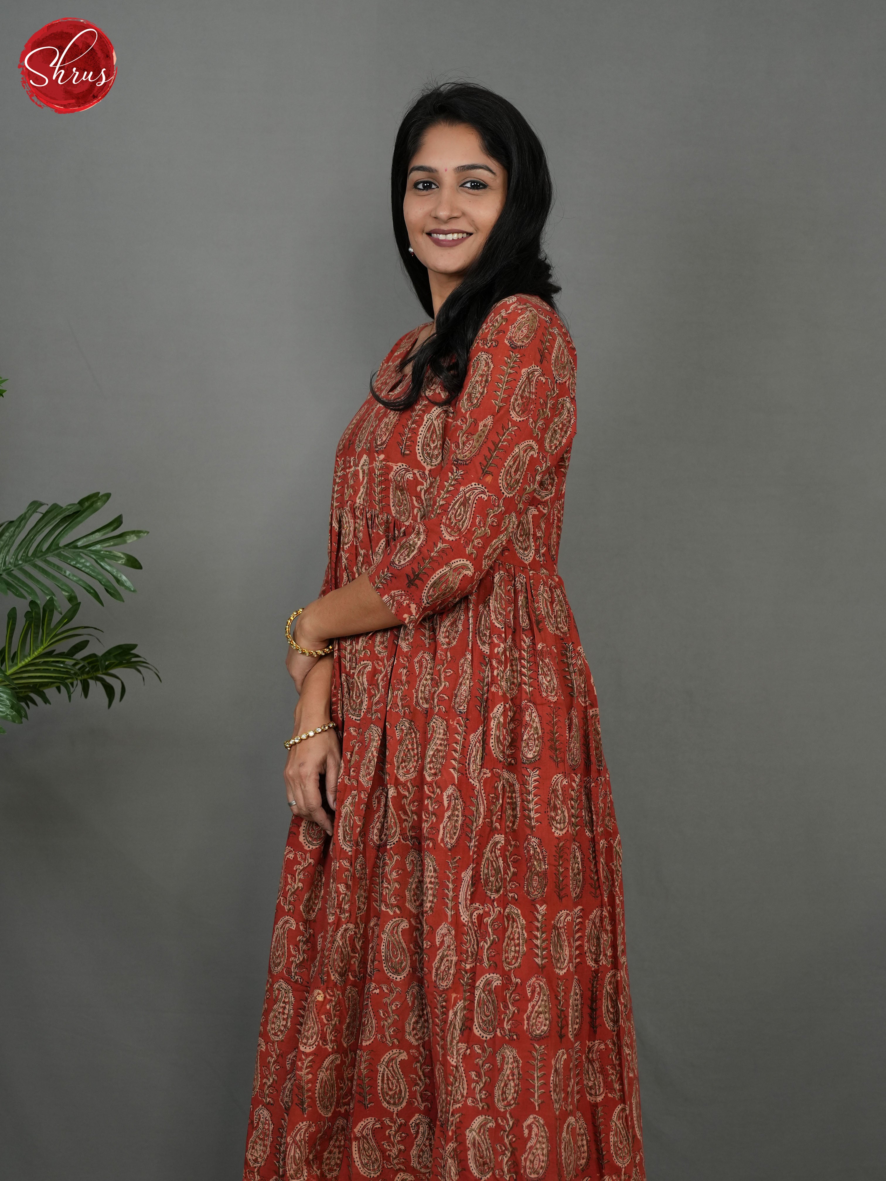 Red -Anarkali Kalamkari printed  Readymade Kurti - Shop on ShrusEternity.com