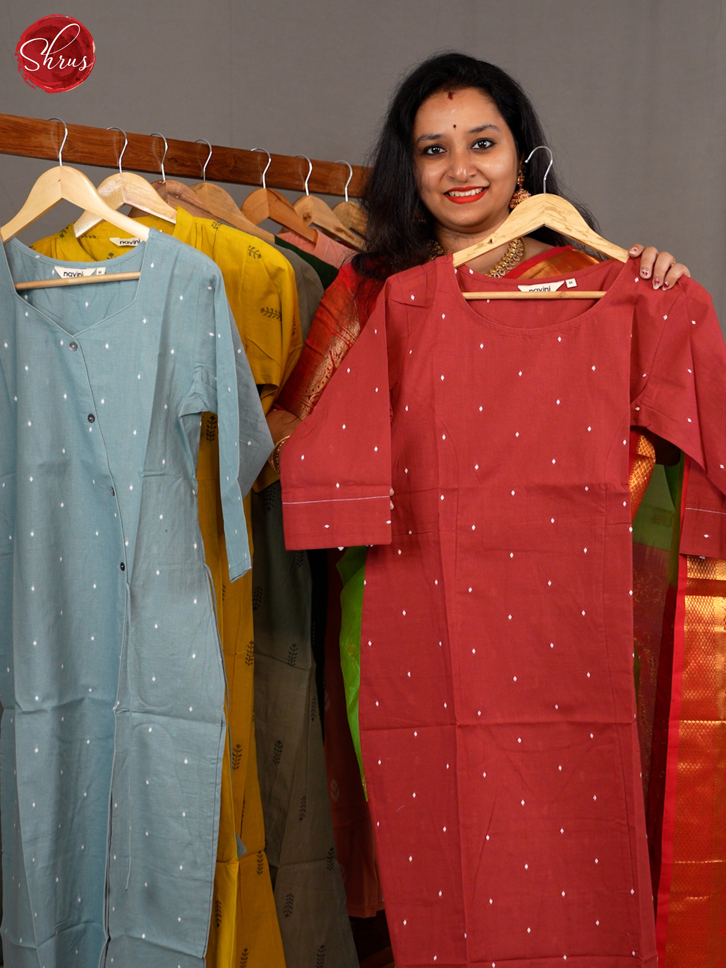 Red  -Zari buttas straight fit  Readymade Kurti - Shop on ShrusEternity.com