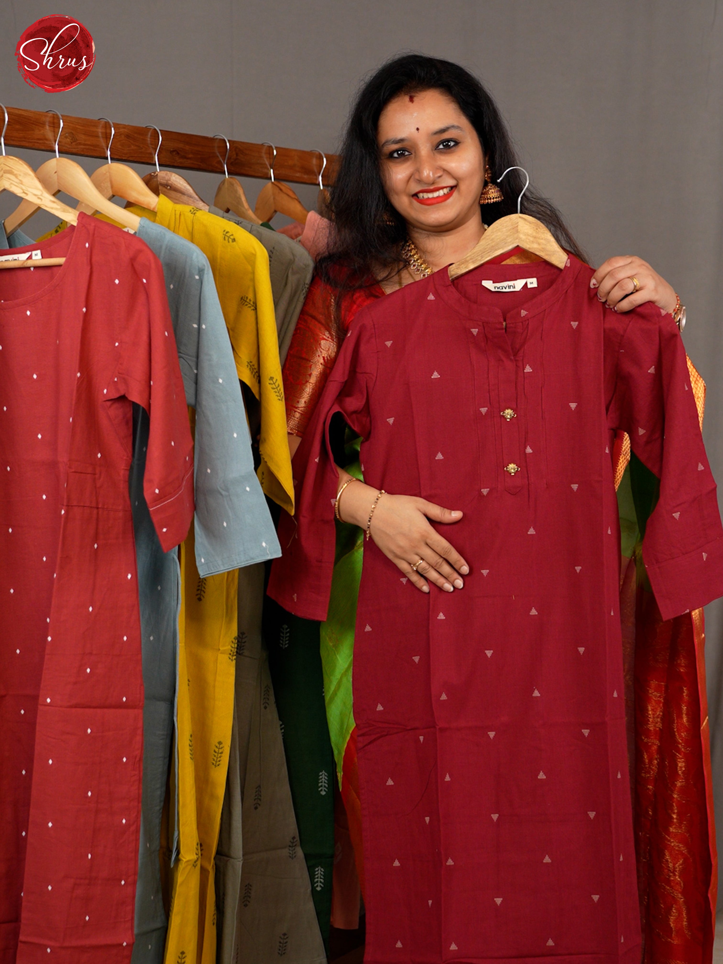 Red - straight zari butta Readymade Kurti - Shop on ShrusEternity.com