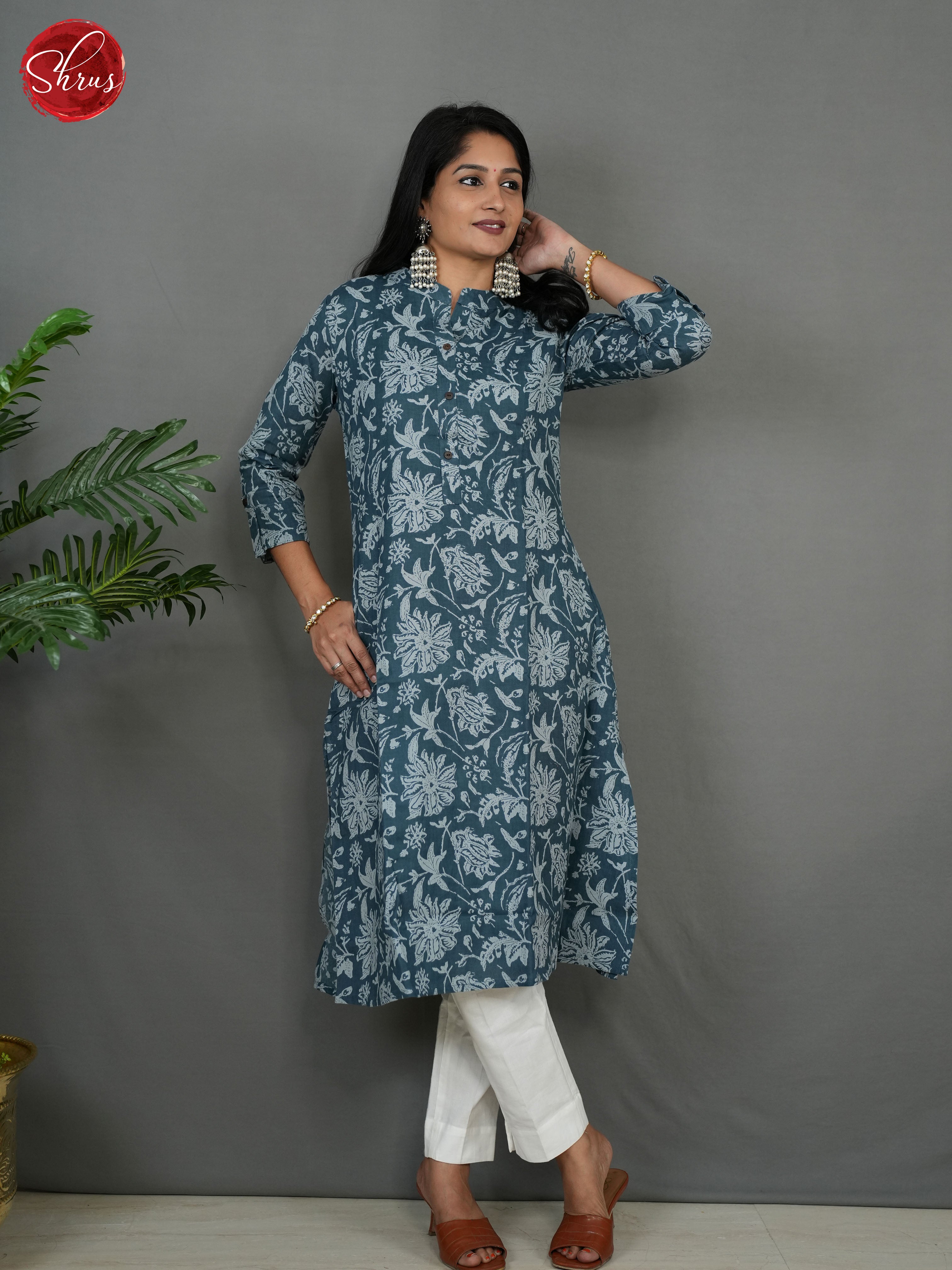 Blue -  Anarkali Printed Readymade Kurti - Shop on ShrusEternity.com