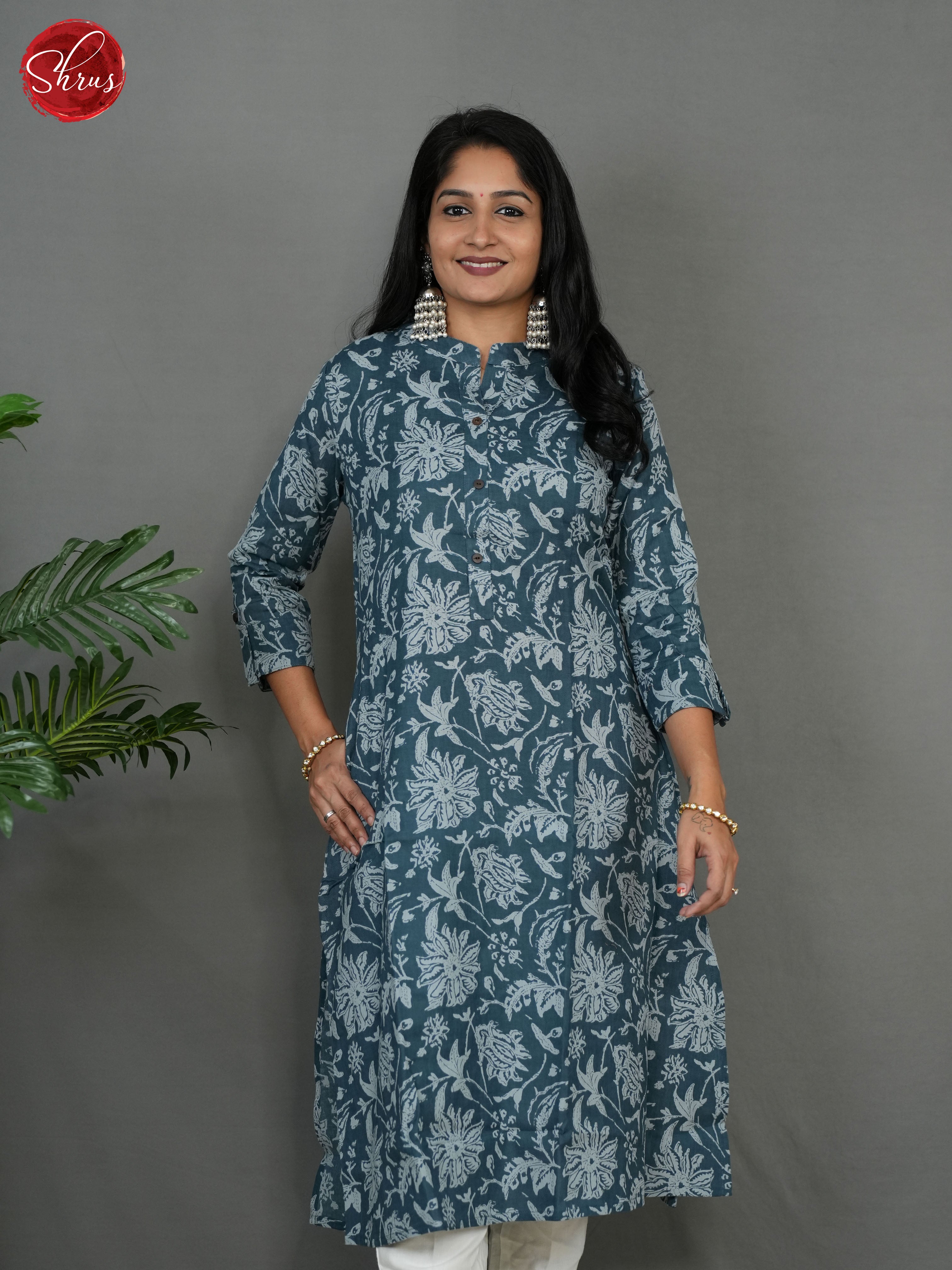 Blue -  Anarkali Printed Readymade Kurti - Shop on ShrusEternity.com