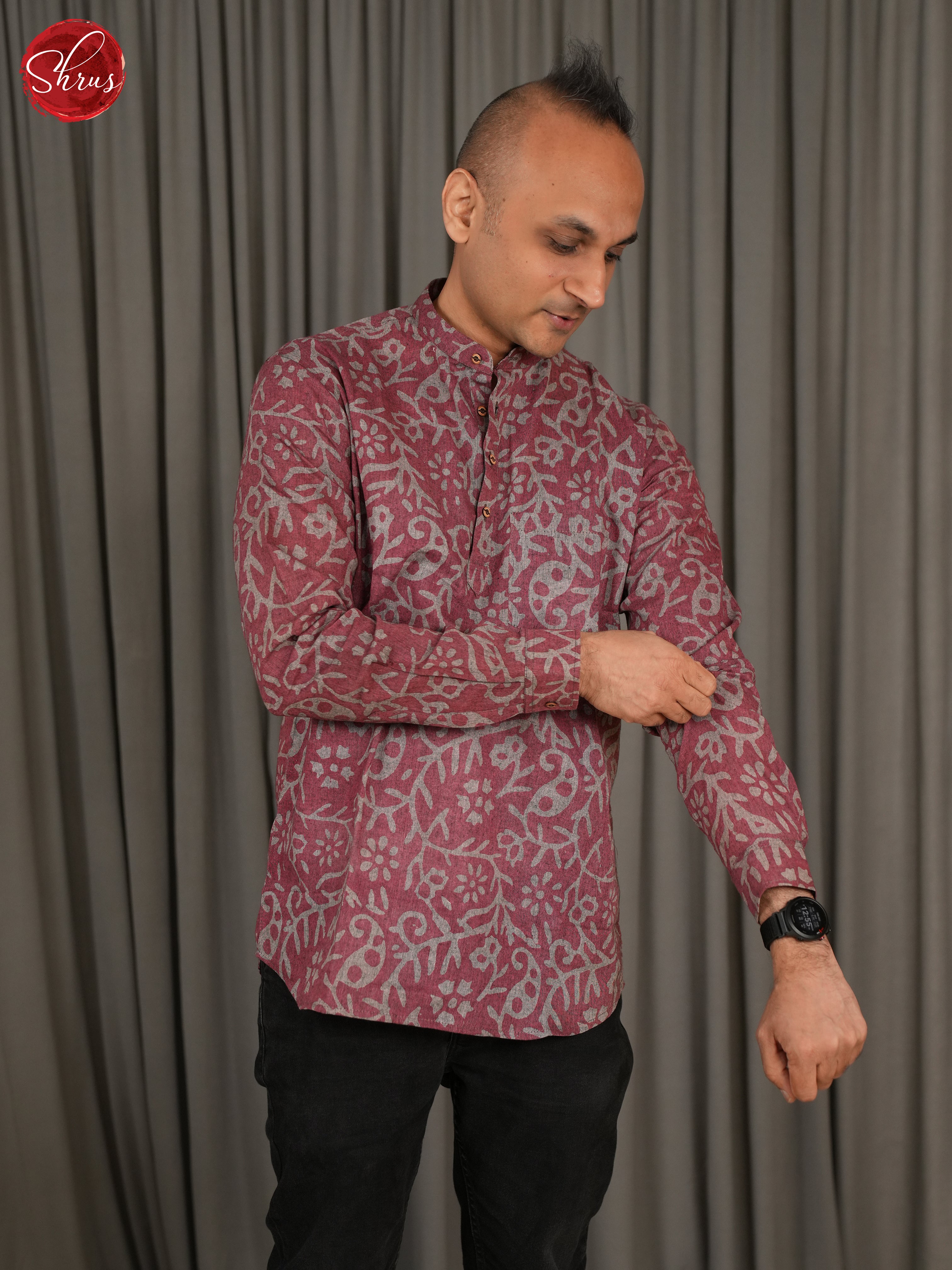 Grey & Maroon -Readymade Mens Kurta - Shop on ShrusEternity.com