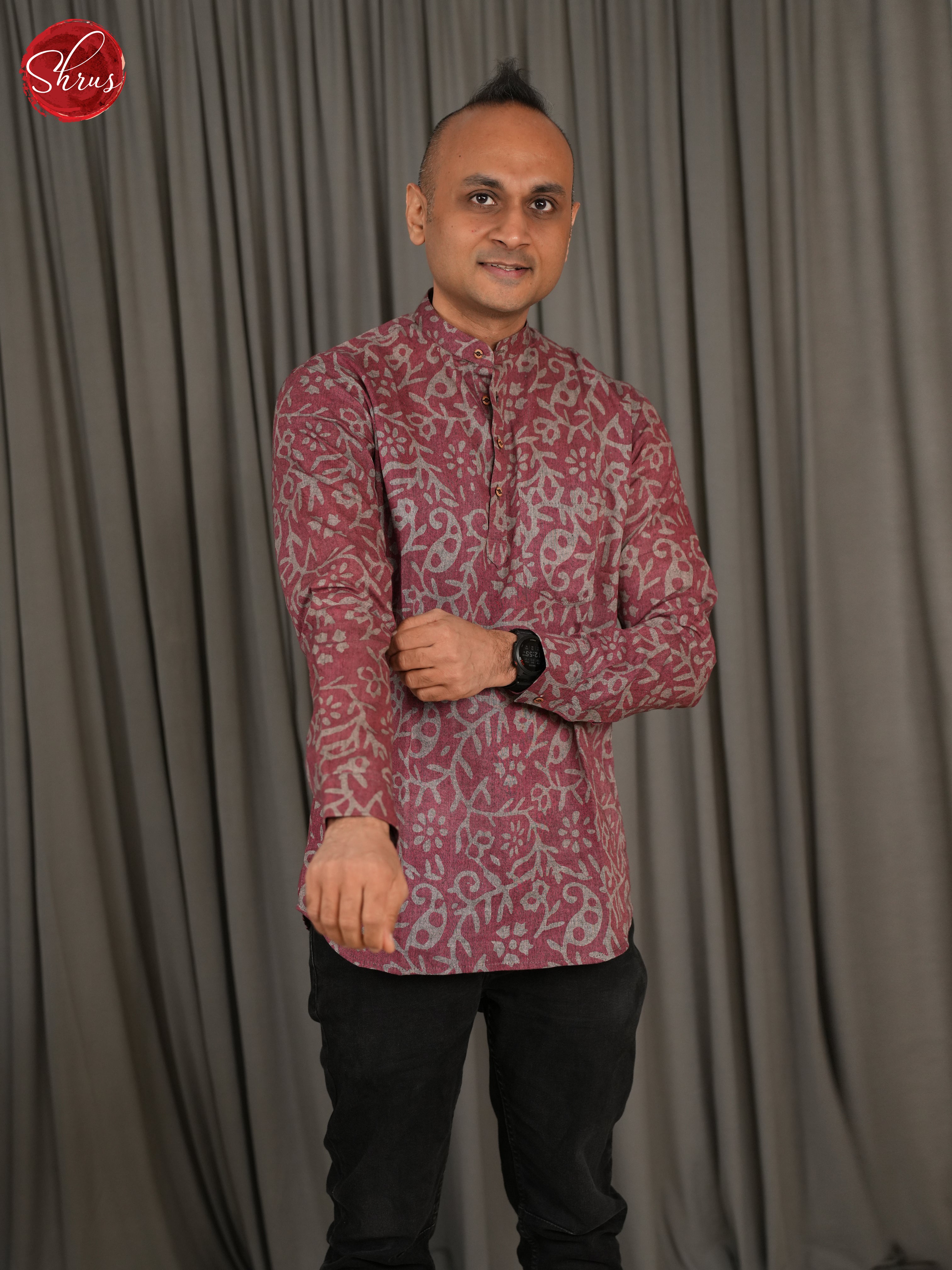 Grey & Maroon -Readymade Mens Kurta - Shop on ShrusEternity.com