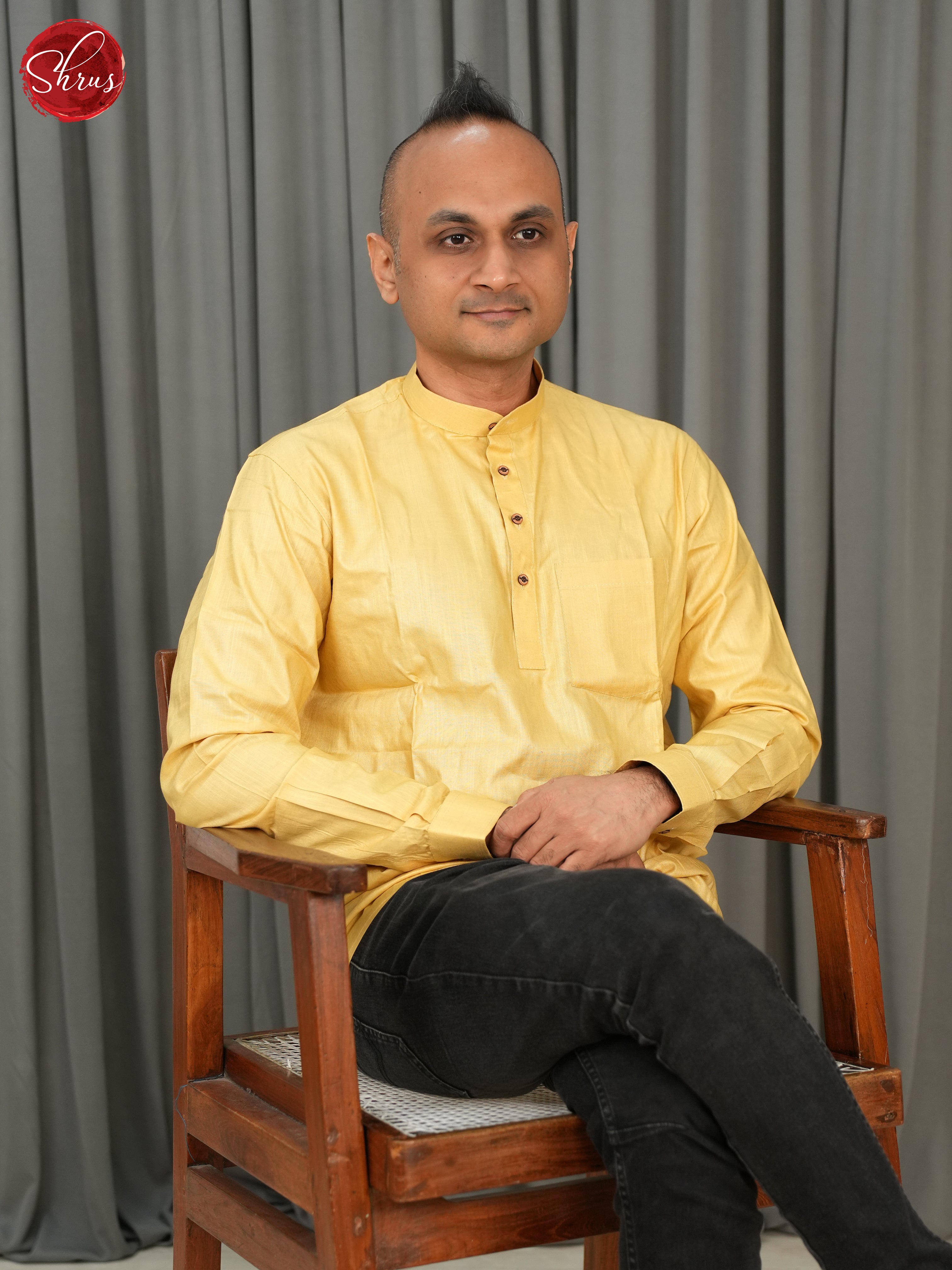 Yellow-Readymade Mens Kurta - Shop on ShrusEternity.com