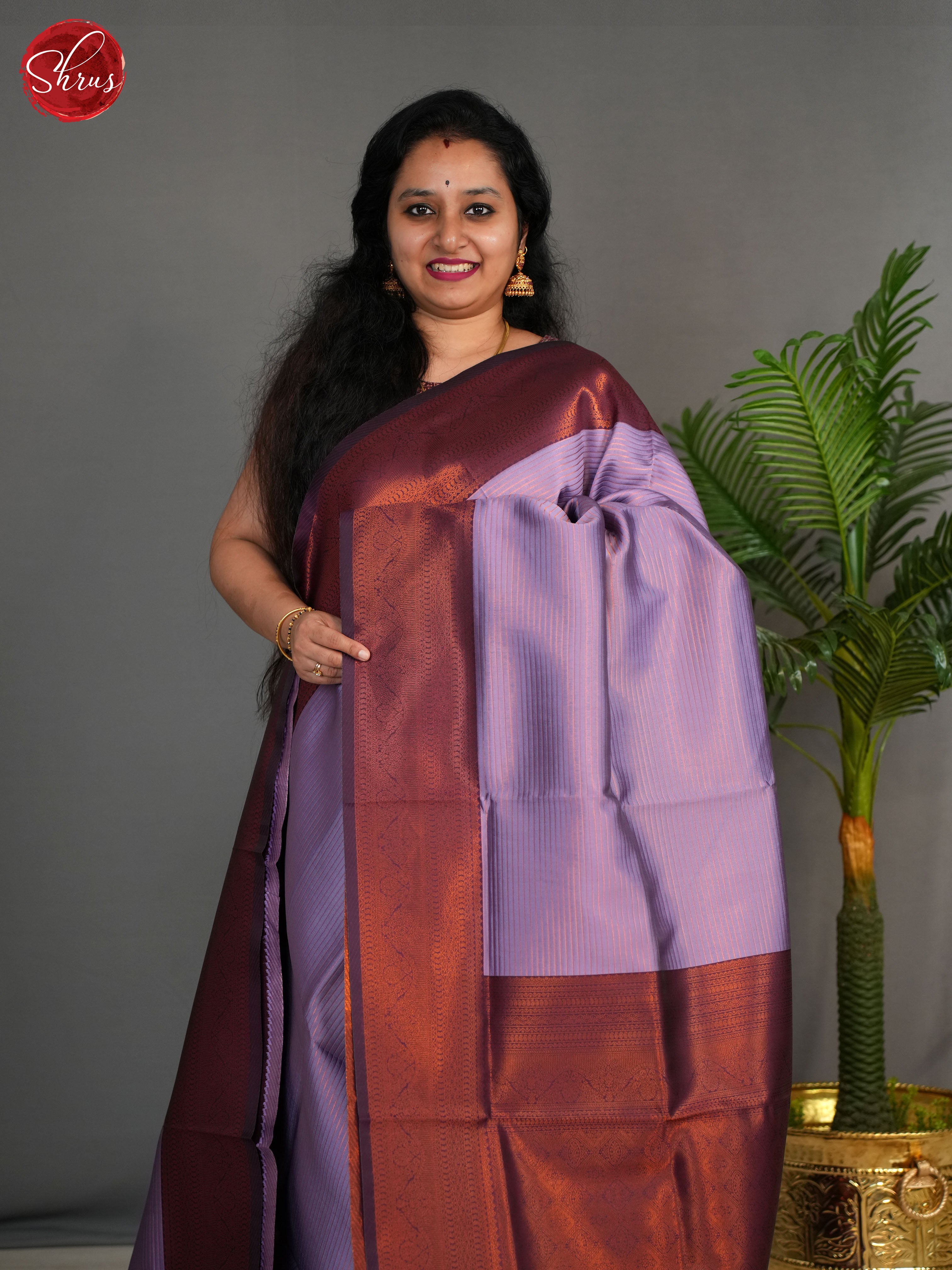 Mild Lavender & Wine - Semi Kanchipuram Saree - Shop on ShrusEternity.com