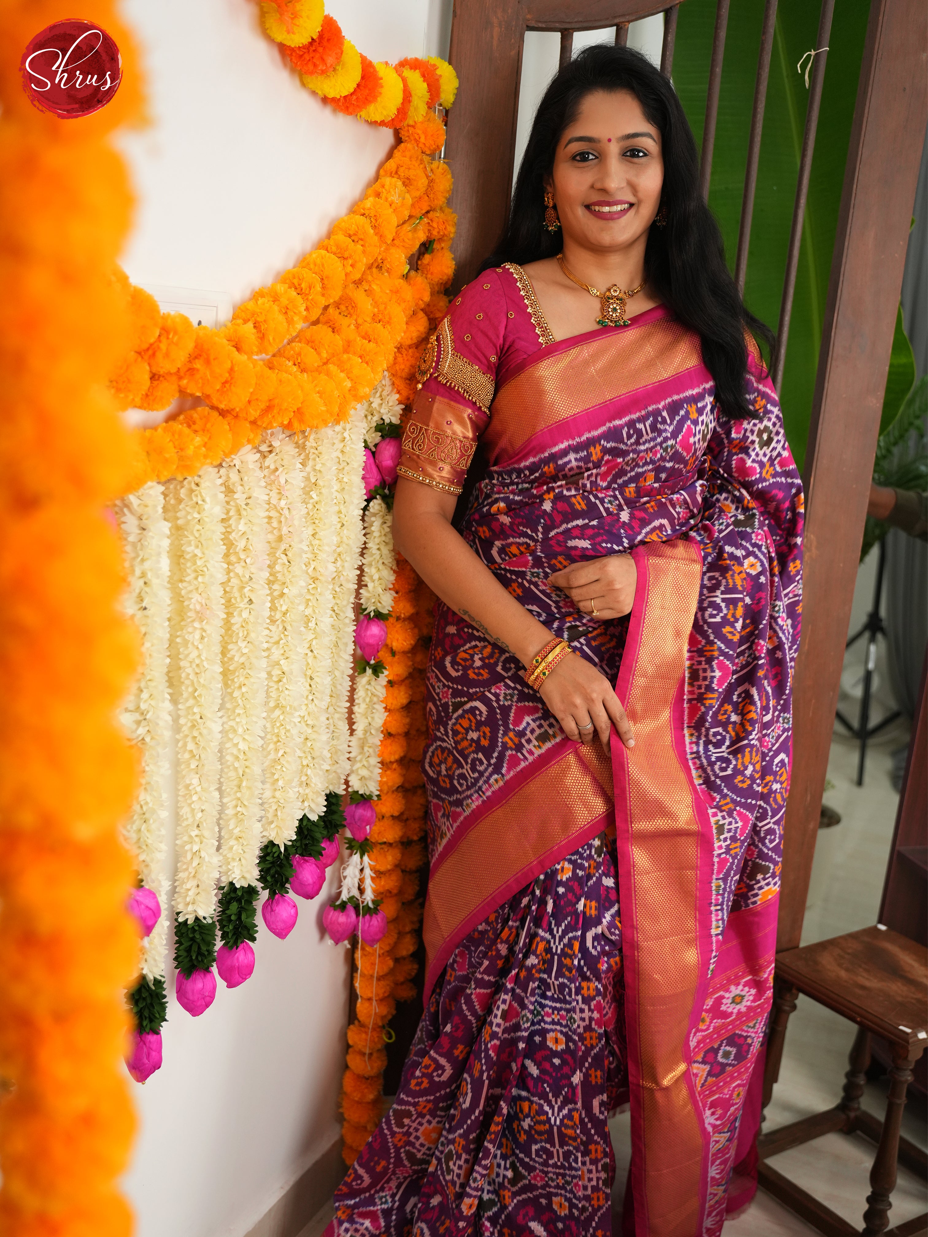 Violet & Pink- Ikkat Silk Saree - Shop on ShrusEternity.com