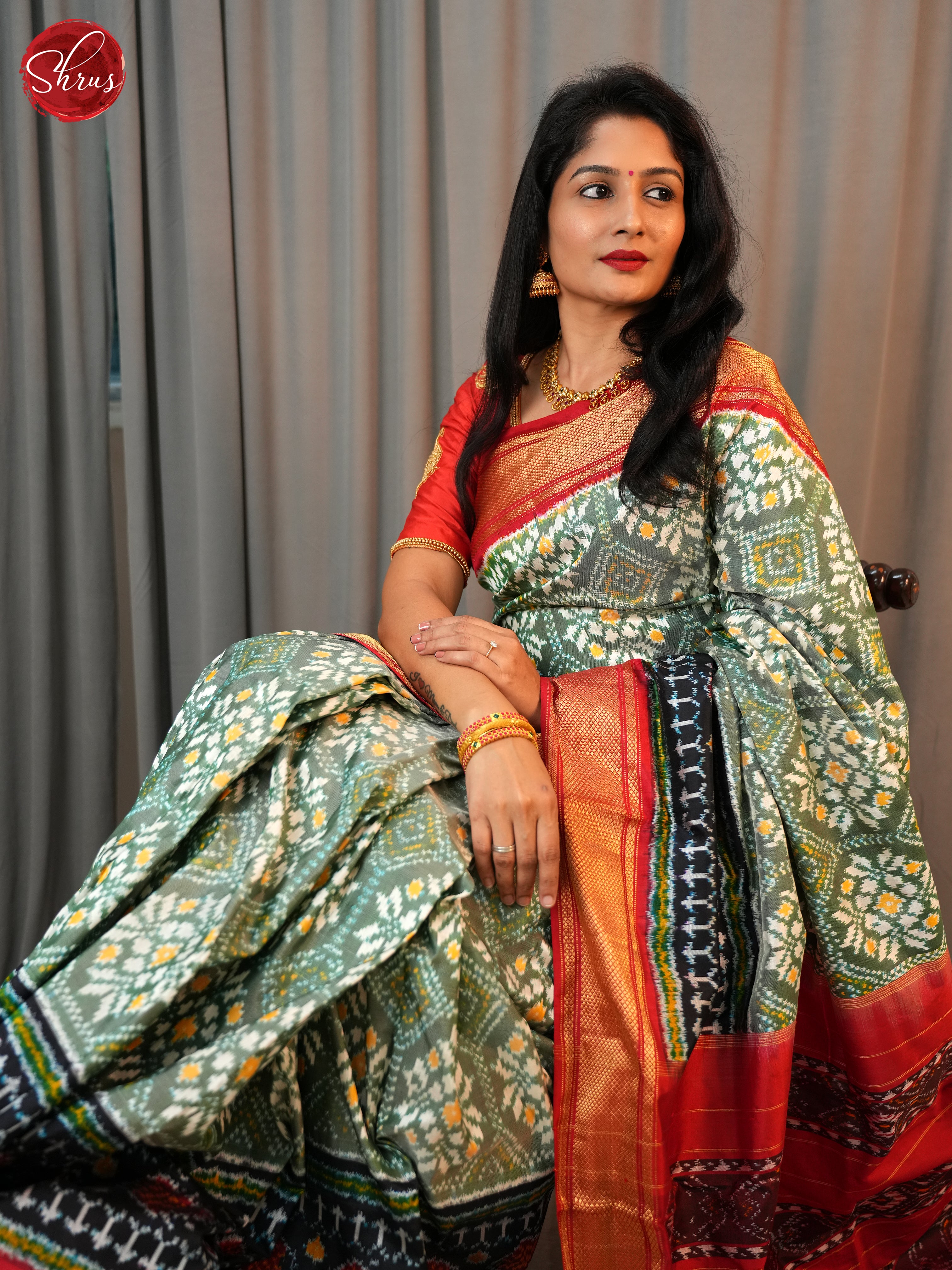 Green & Red - Ikkat Silk Saree - Shop on ShrusEternity.com