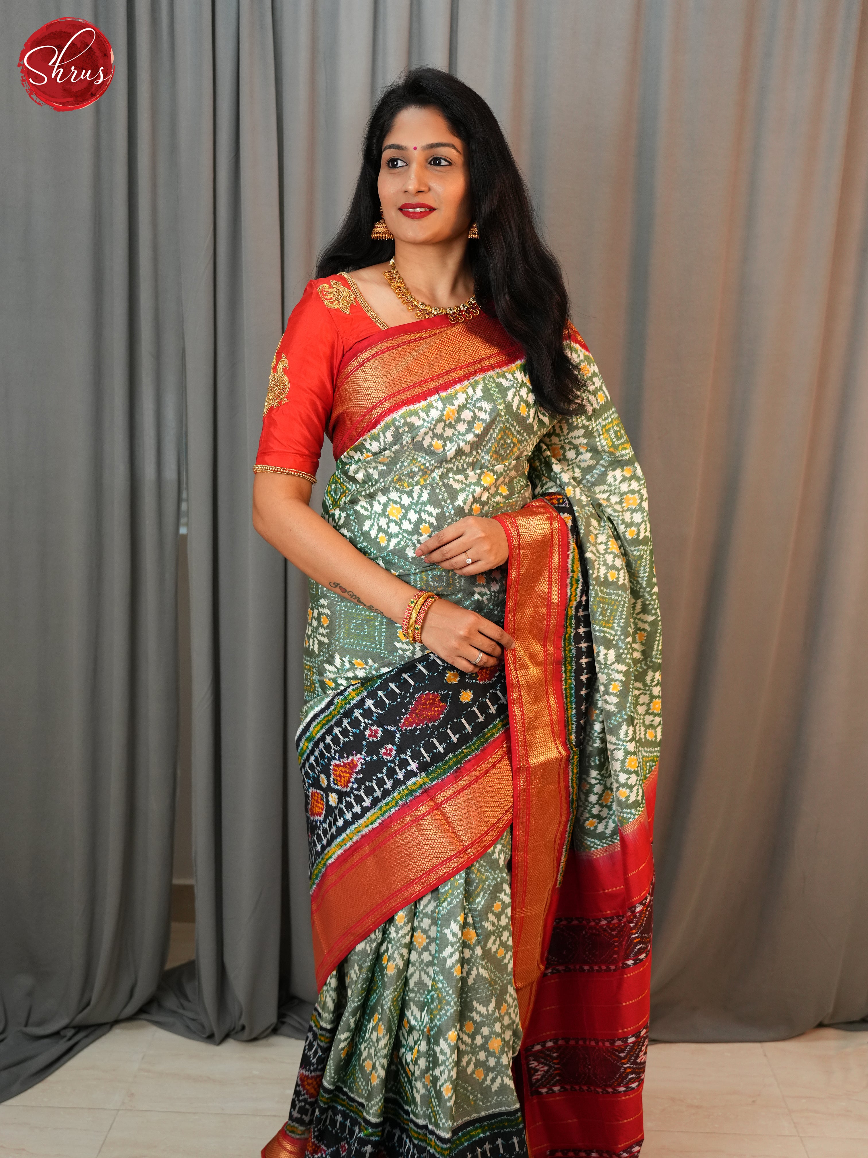 Green & Red - Ikkat Silk Saree - Shop on ShrusEternity.com