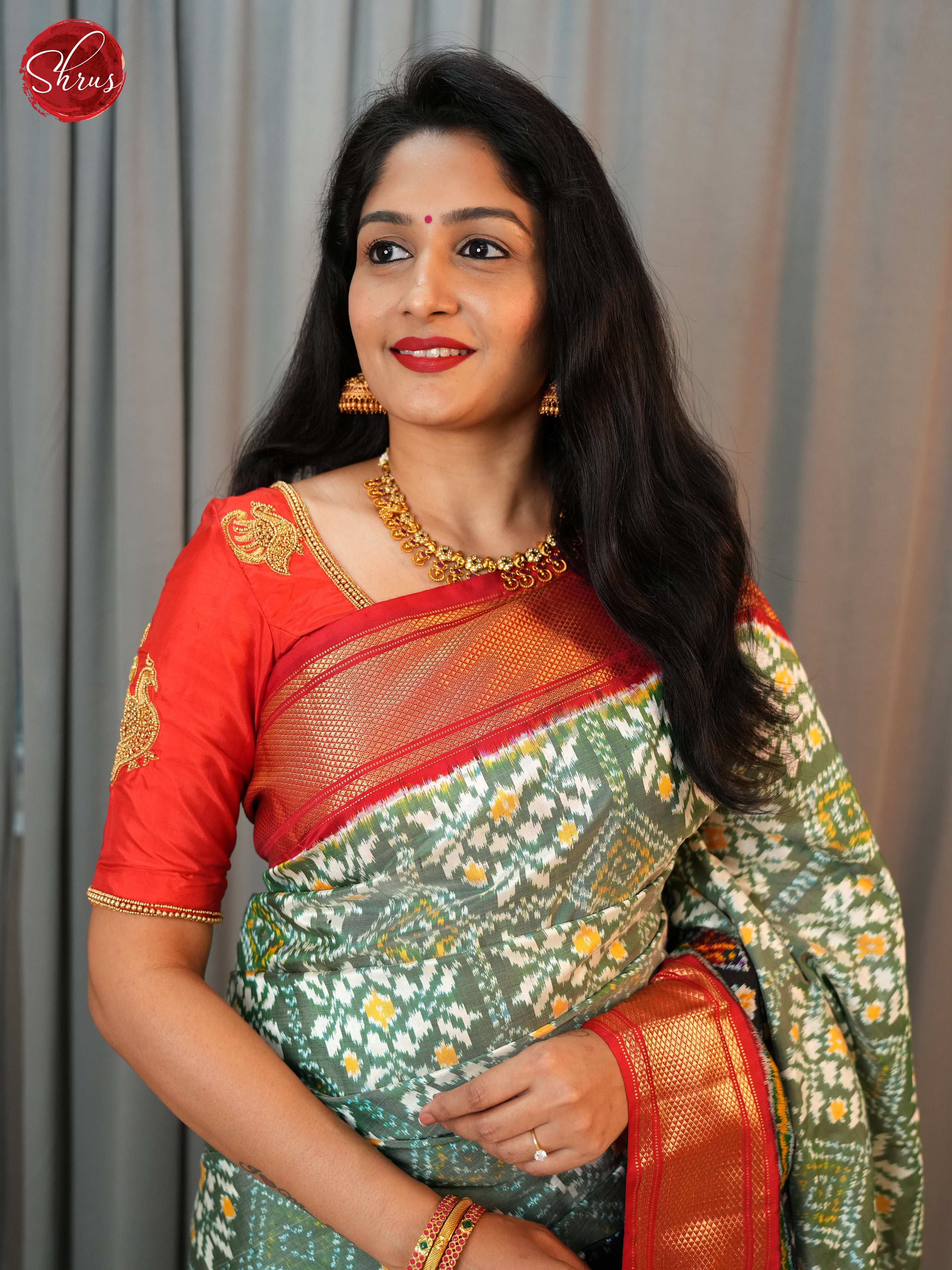 Green & Red - Ikkat Silk Saree - Shop on ShrusEternity.com