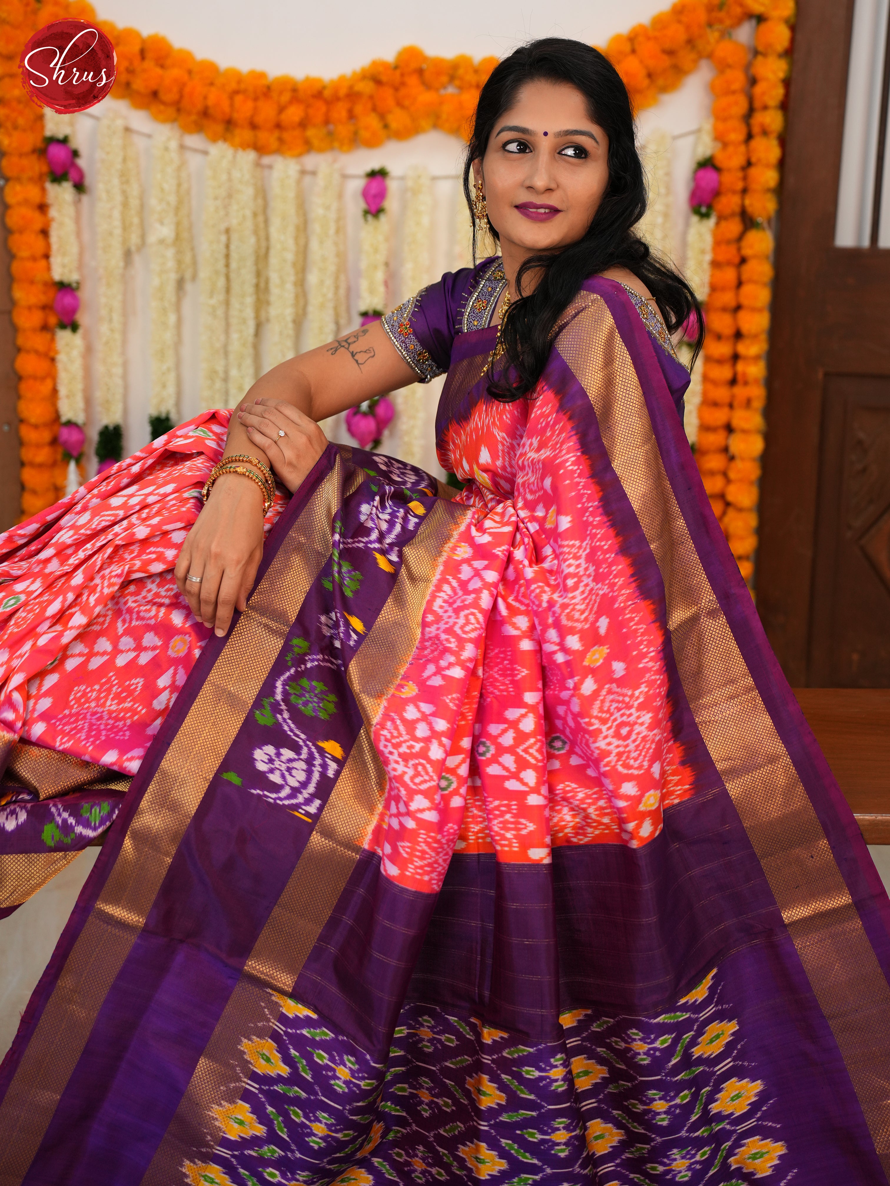 Pink & Purple - Ikkat Silk Saree - Shop on ShrusEternity.com