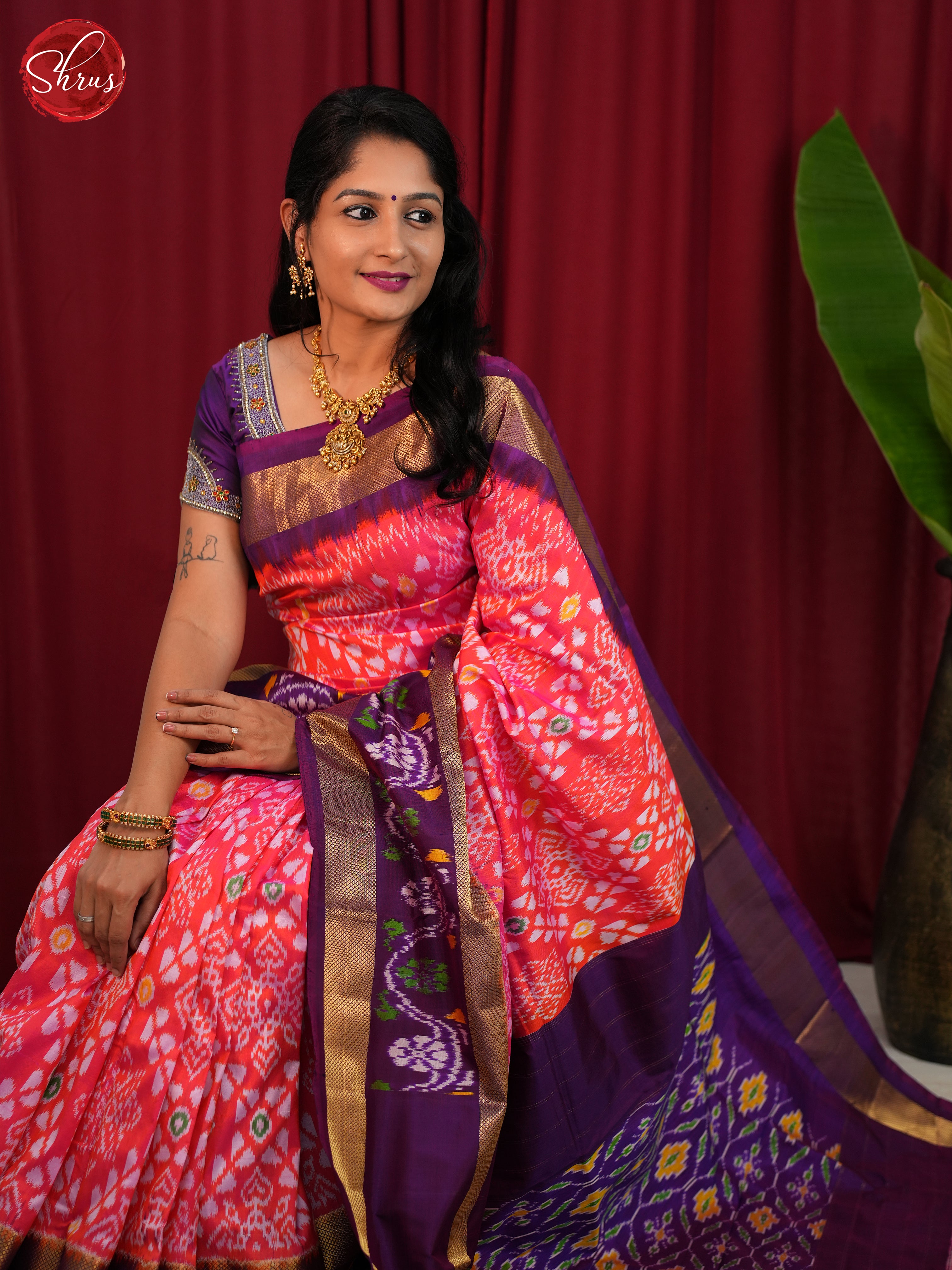 Pink & Purple - Ikkat Silk Saree - Shop on ShrusEternity.com