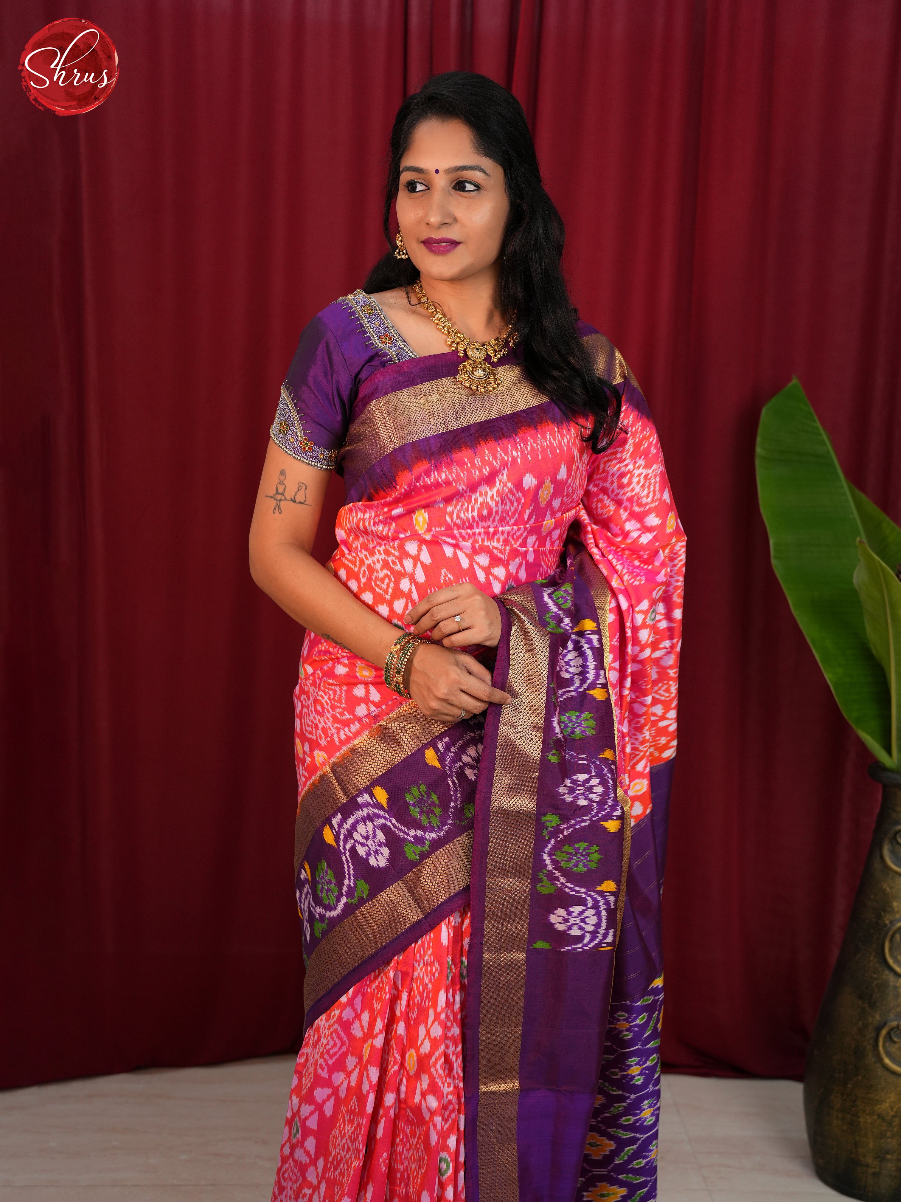 Pink & Purple - Ikkat Silk Saree - Shop on ShrusEternity.com