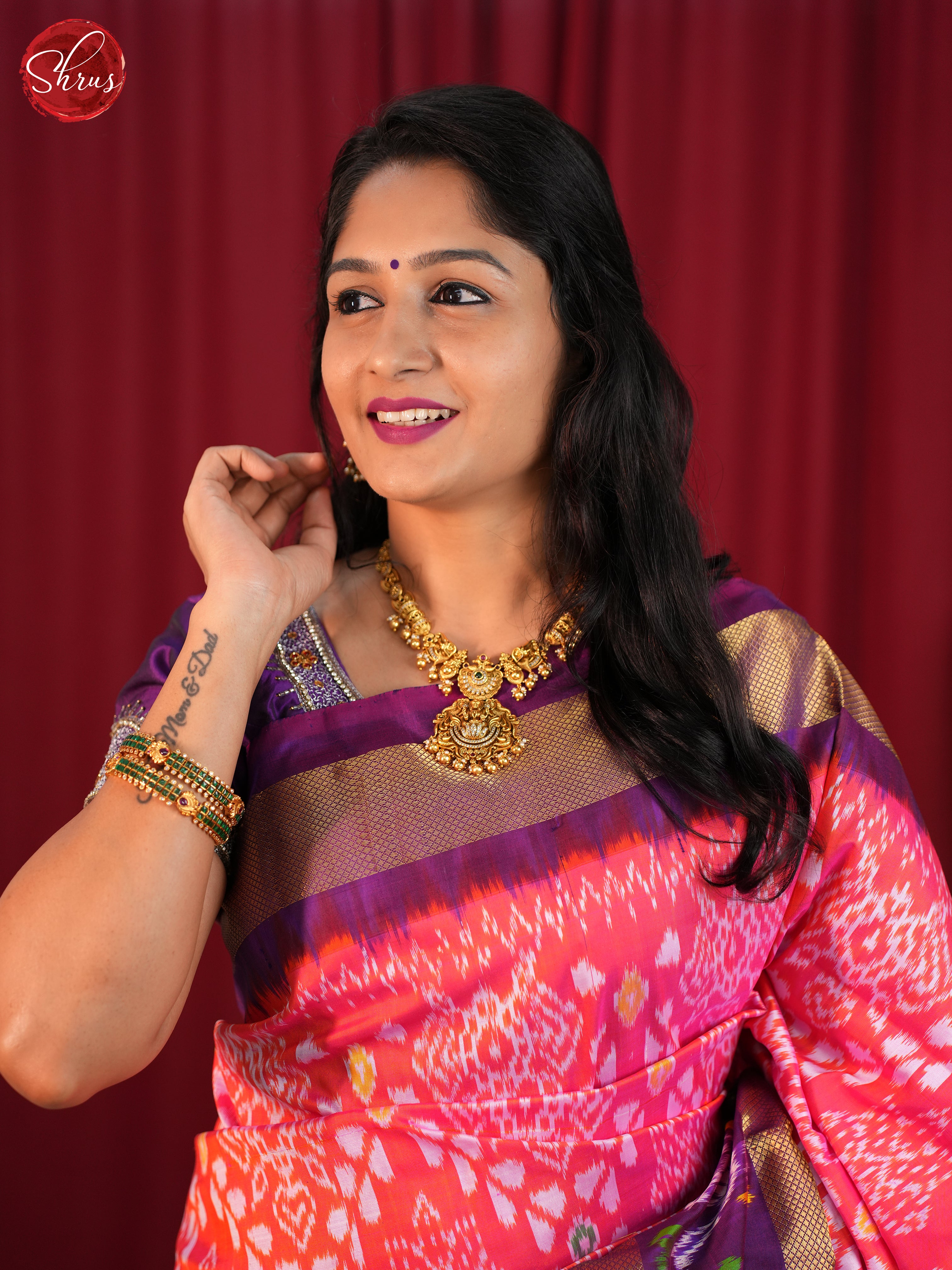 Pink & Purple - Ikkat Silk Saree - Shop on ShrusEternity.com