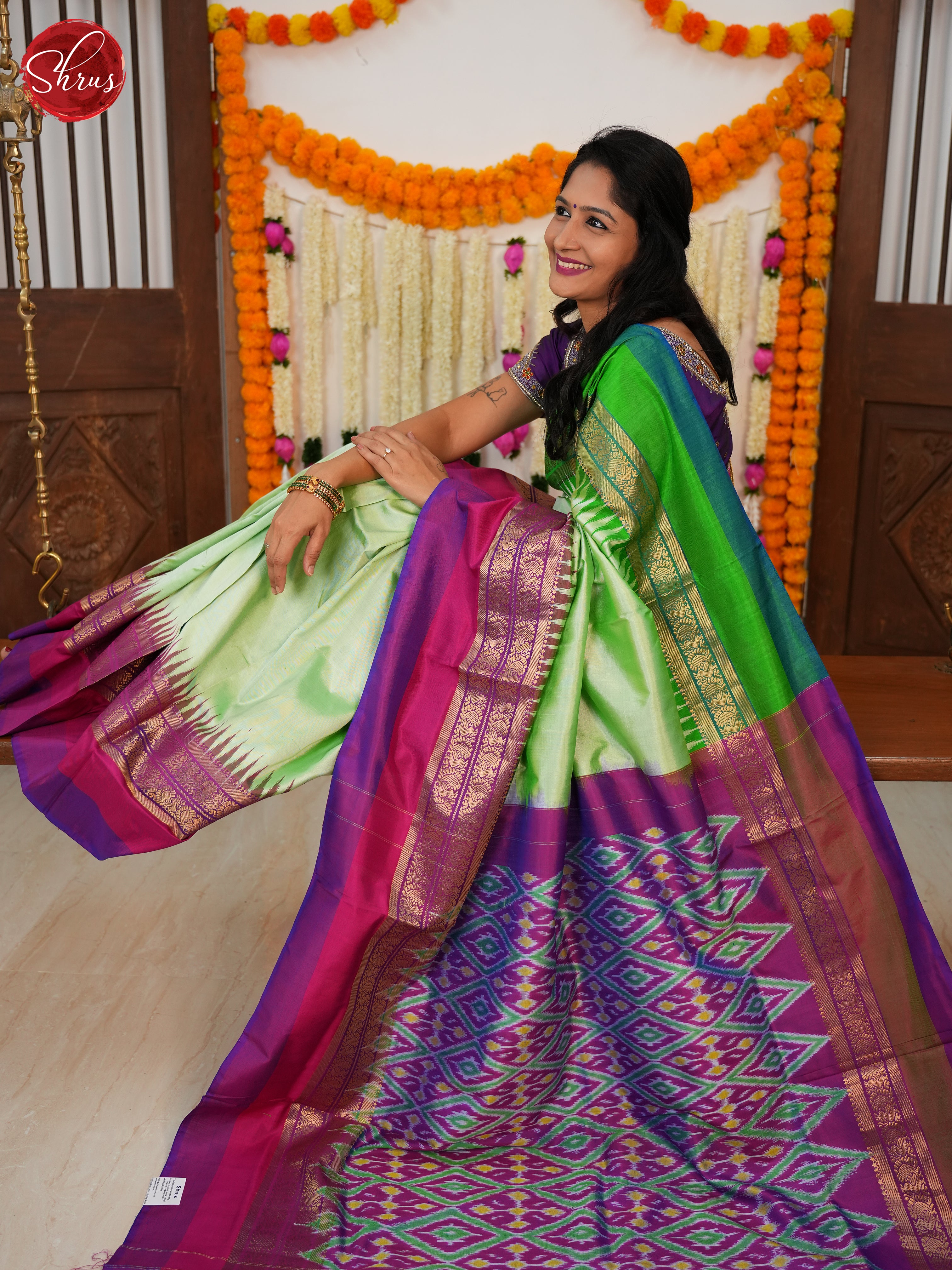 Pista Green & Purple - Ikkat Silk Saree - Shop on ShrusEternity.com