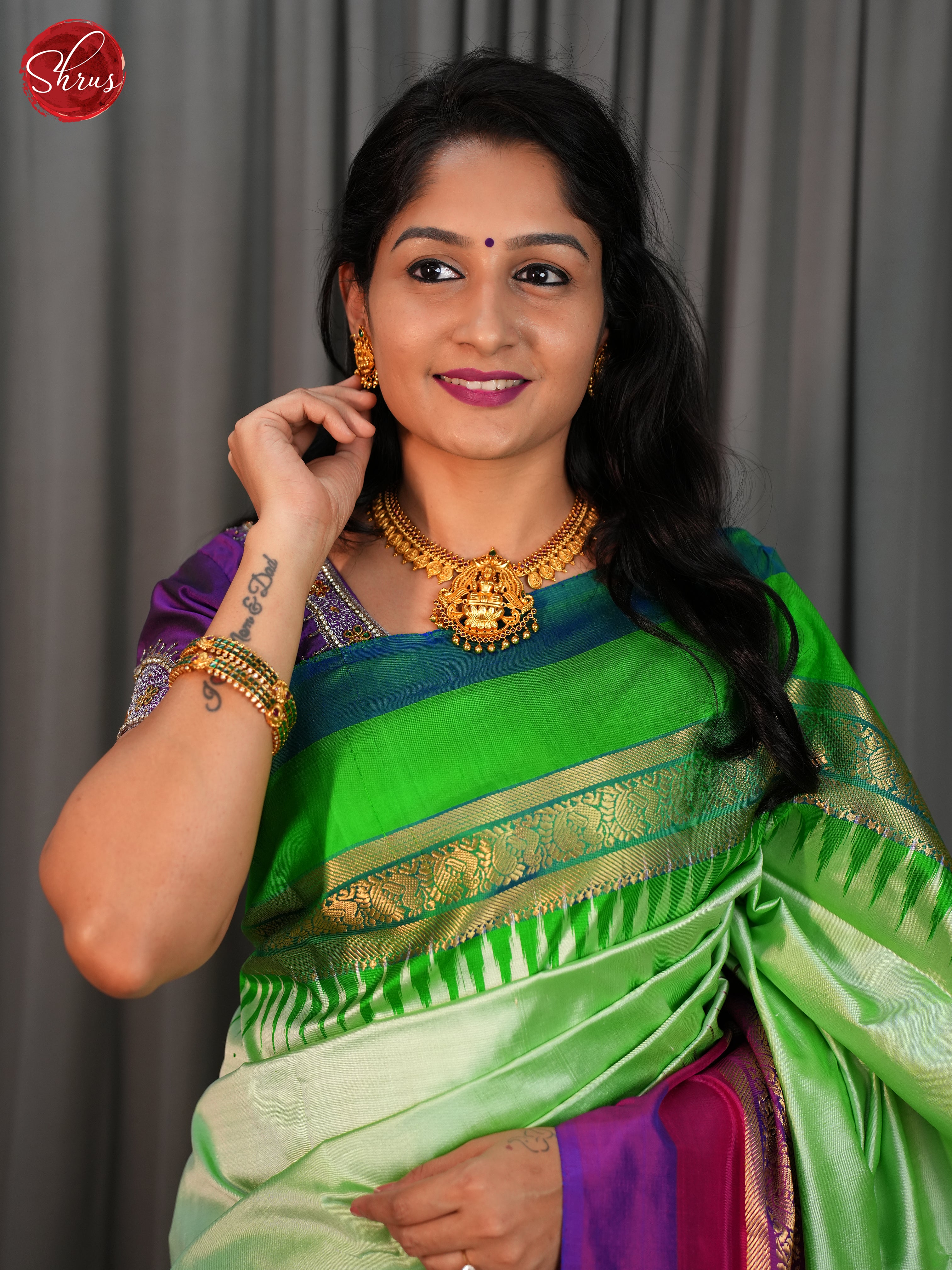 Pista Green & Purple - Ikkat Silk Saree - Shop on ShrusEternity.com