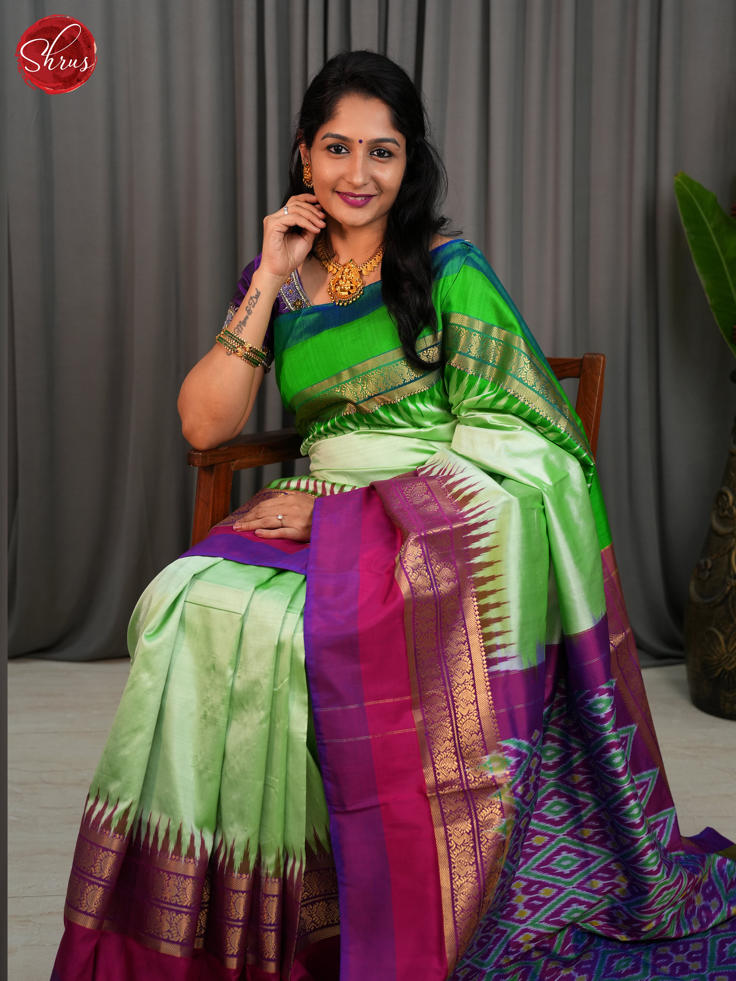 Pista Green & Purple - Ikkat Silk Saree - Shop on ShrusEternity.com