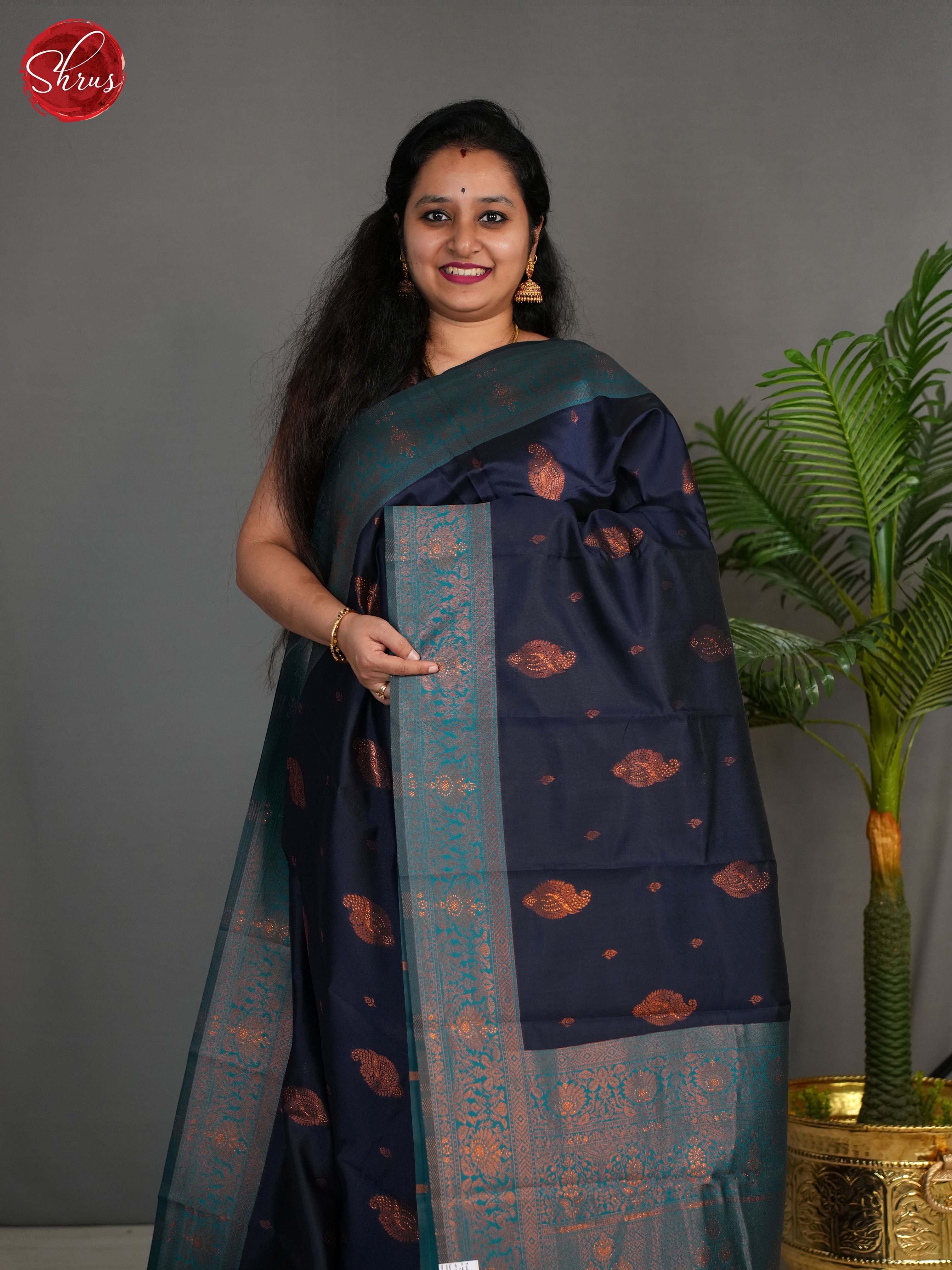 Blue And Green-Semi Kanchipuram saree - Shop on ShrusEternity.com