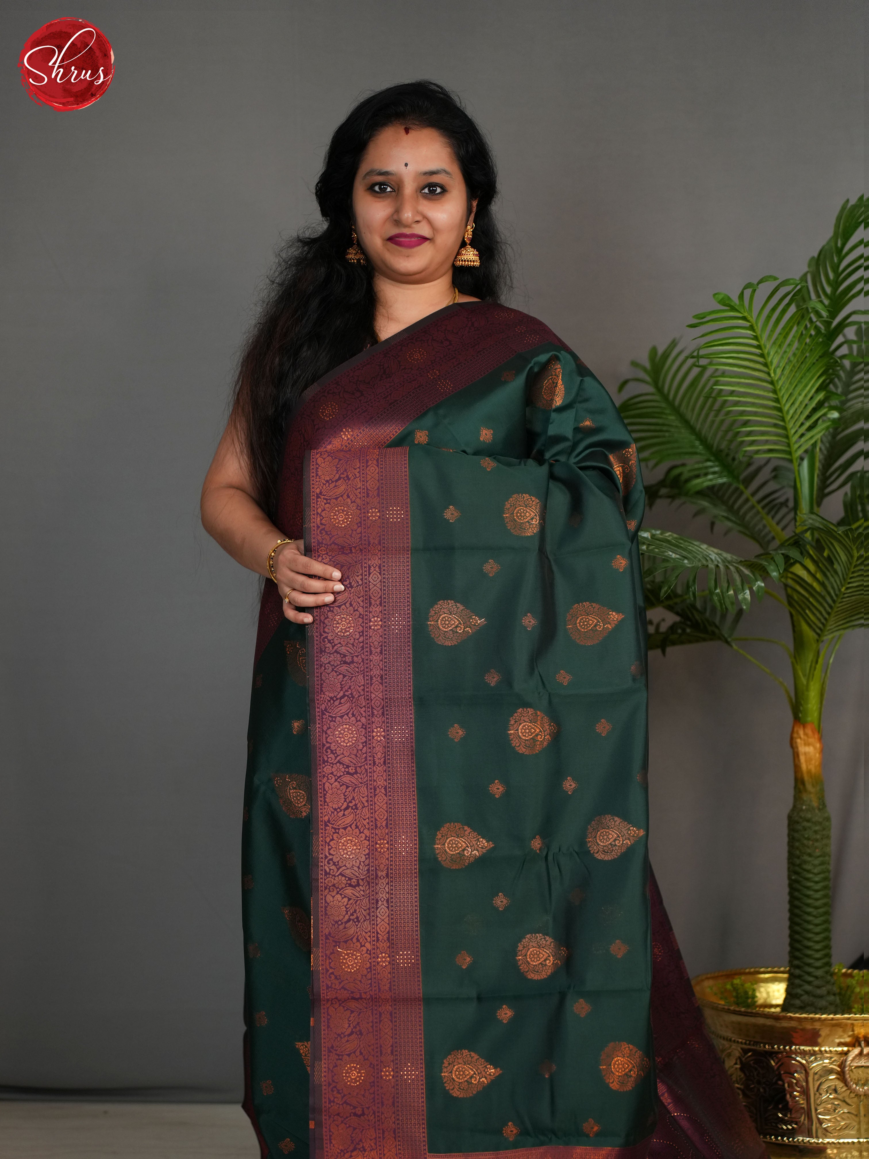 Green And Araku Maroon-Semi Kanchipuram saree - Shop on ShrusEternity.com